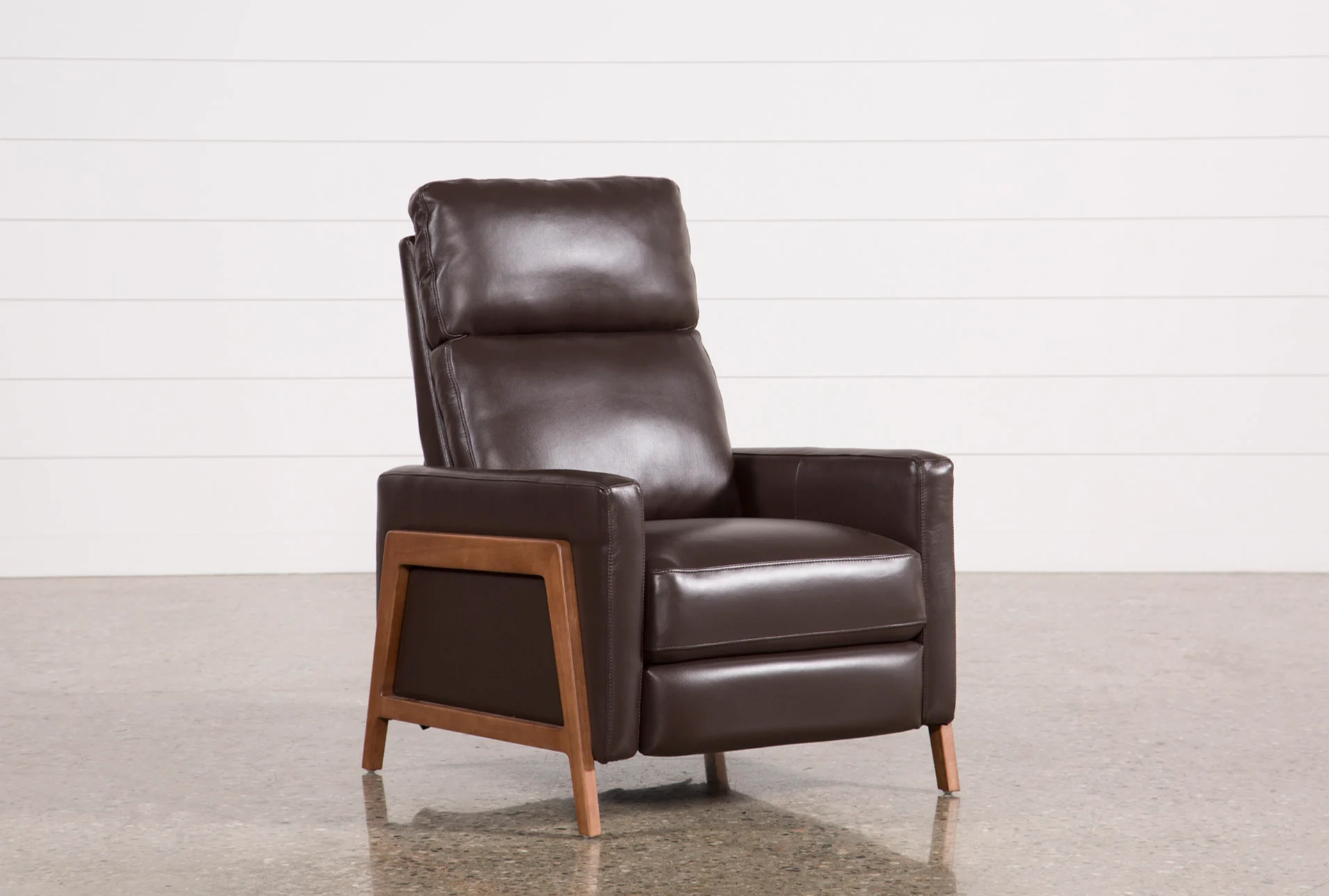 daniel chocolate leather manual push back high leg recliner