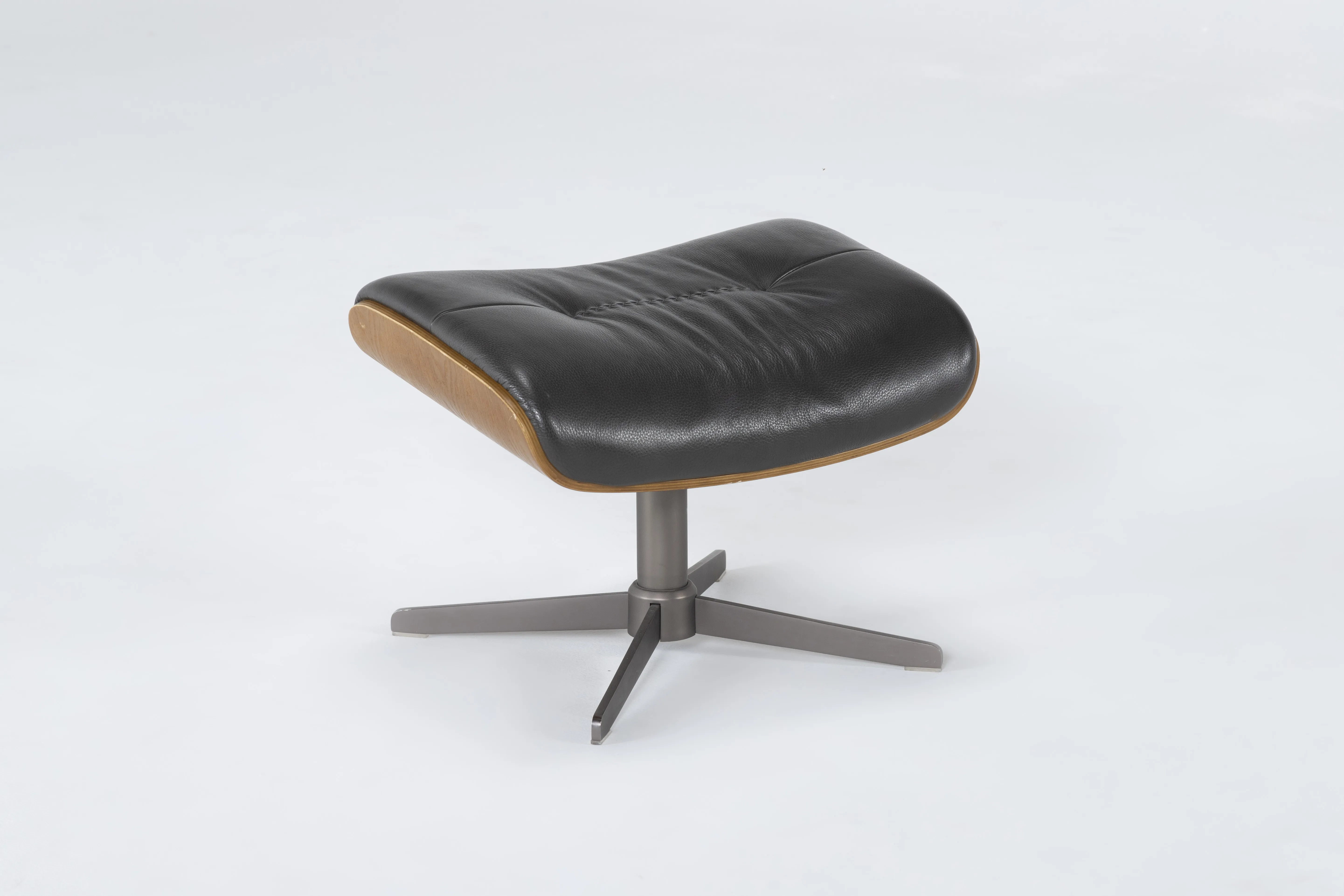 amala dark grey leather wood rectangle ottoman