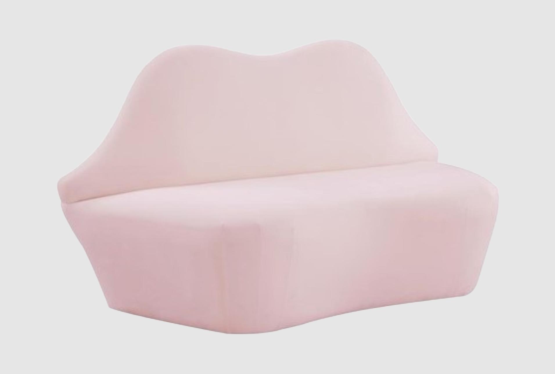 pucker pink blush velvet fabric settee | curved 1 pucker pink blush velvet fabric settee | curved