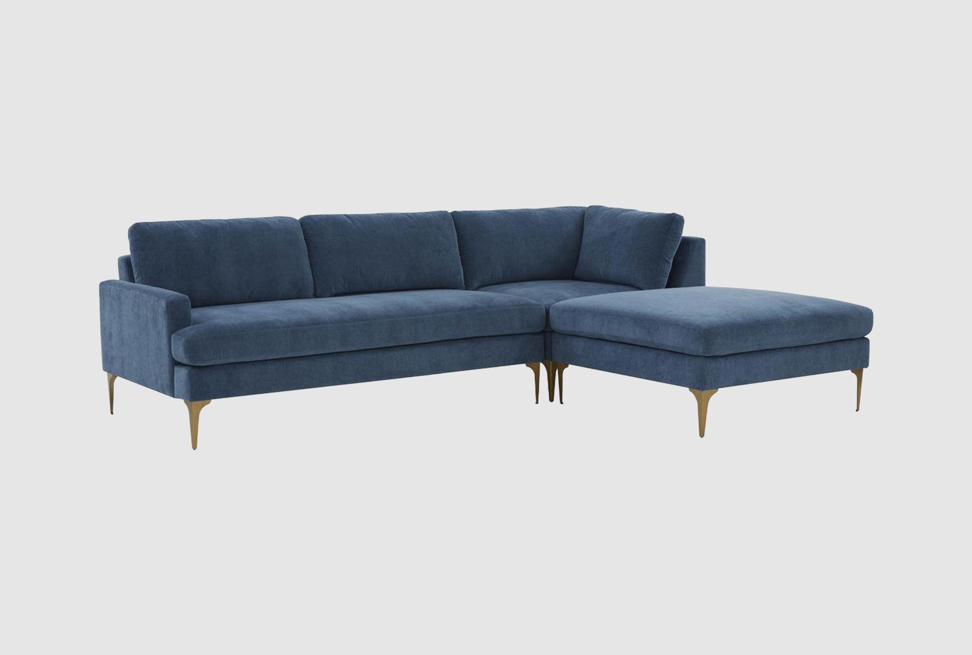 serena blue velvet fabric 3 piece right arm facing chaise sectional | modular 1 serena blue velvet fabric 3 piece right arm facing chaise sectional | modular