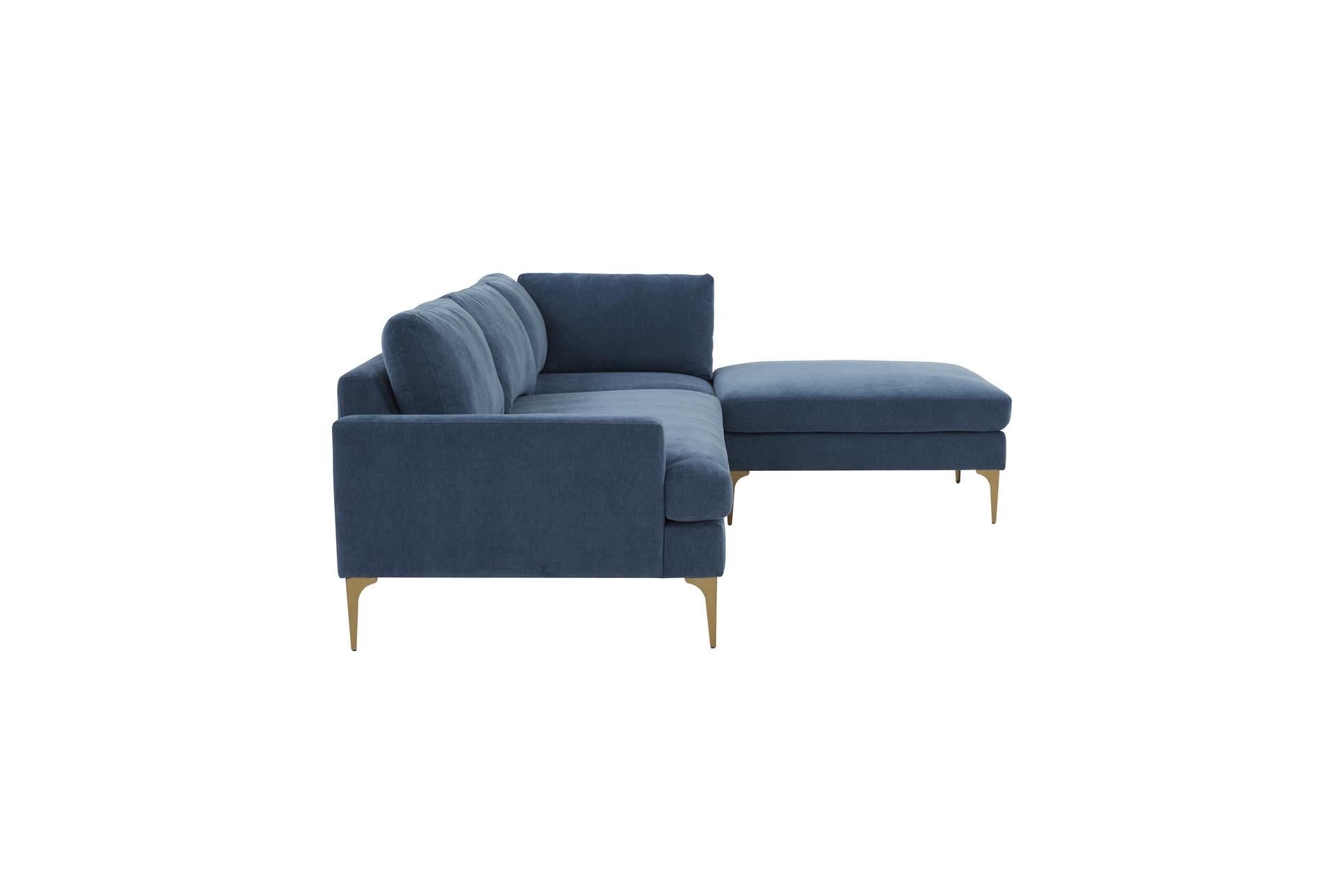 serena blue velvet fabric 3 piece right arm facing chaise sectional | modular 9 serena blue velvet fabric 3 piece right arm facing chaise sectional | modular