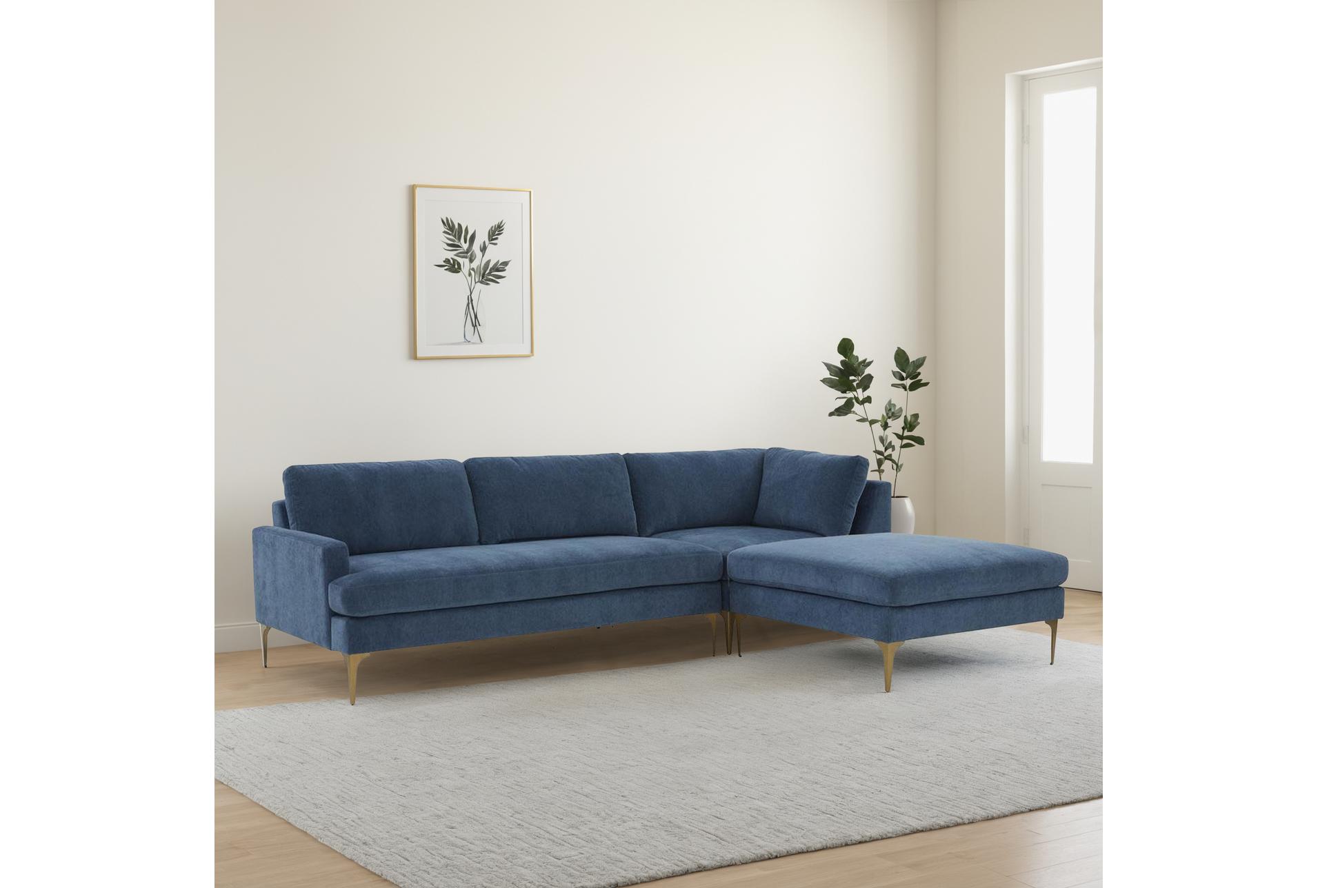 serena blue velvet fabric 3 piece right arm facing chaise sectional | modular 12 serena blue velvet fabric 3 piece right arm facing chaise sectional | modular
