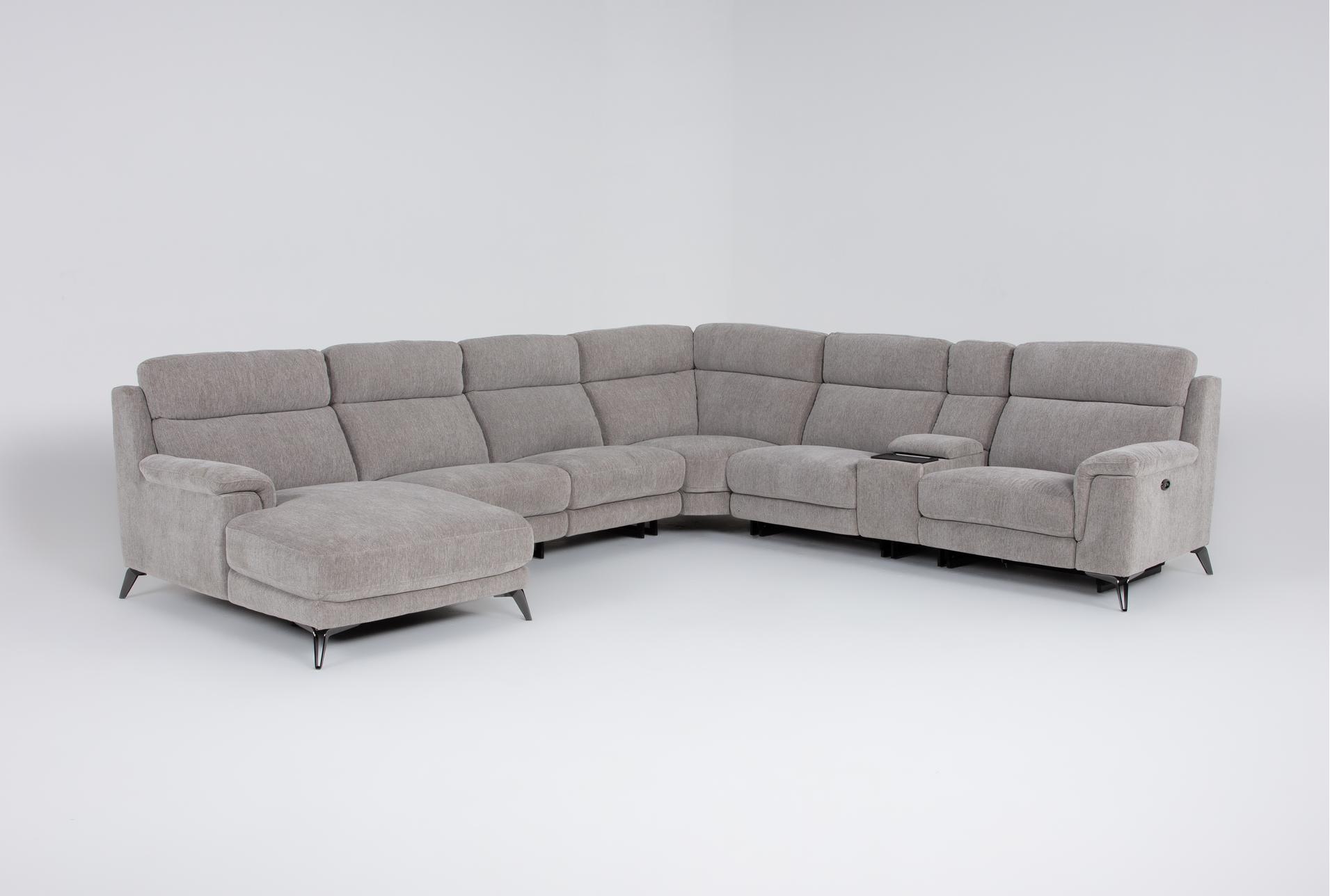 felix grey 141" 7 piece power reclining modular sectional with storage console left arm facing chaise wireless charging cupholders & usb 1 felix grey 141" 7 piece power reclining modular sectional with storage console left arm facing chaise wireless charging cupholders & usb
