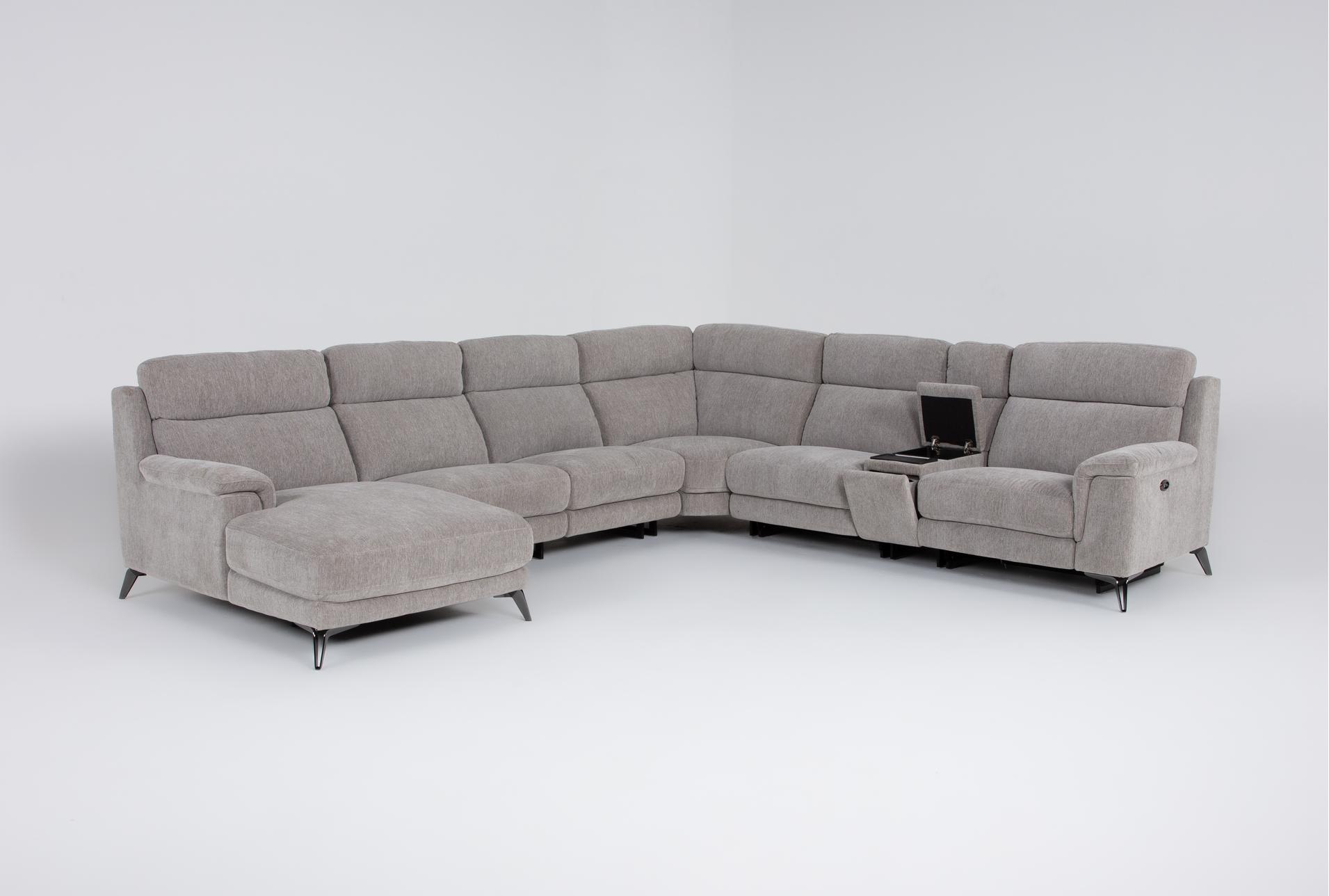 felix grey 141" 7 piece power reclining modular sectional with storage console left arm facing chaise wireless charging cupholders & usb 16 felix grey 141" 7 piece power reclining modular sectional with storage console left arm facing chaise wireless charging cupholders & usb