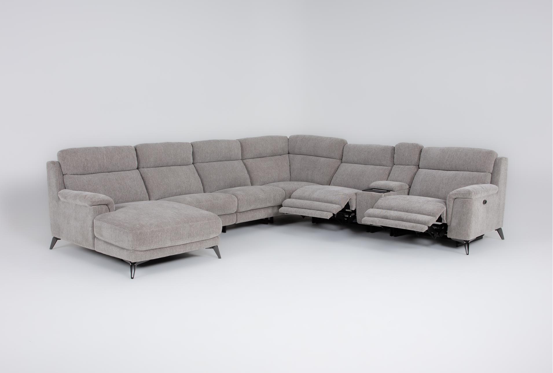 felix grey 141" 7 piece power reclining modular sectional with storage console left arm facing chaise wireless charging cupholders & usb 17 felix grey 141" 7 piece power reclining modular sectional with storage console left arm facing chaise wireless charging cupholders & usb
