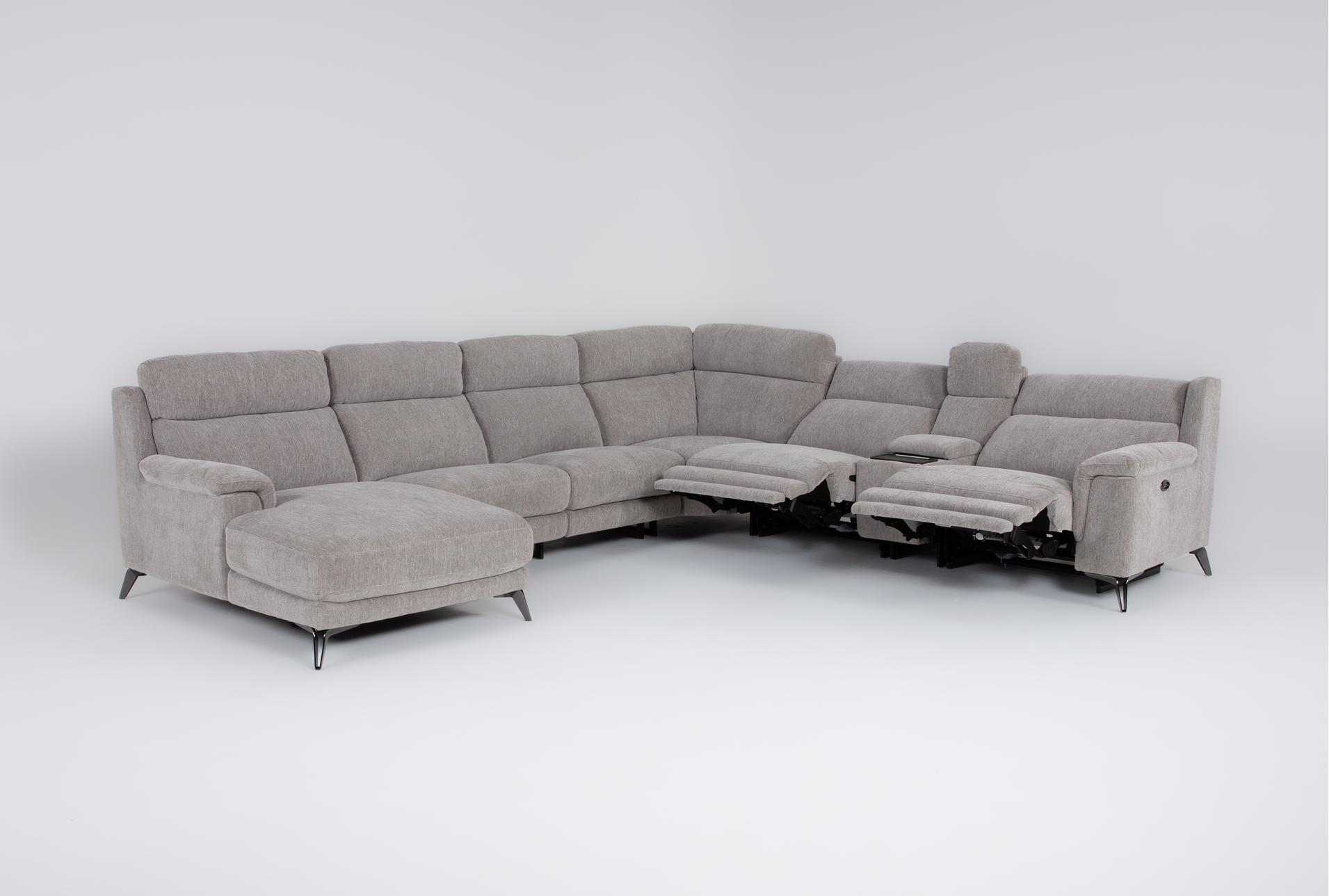felix grey 141" 7 piece power reclining modular sectional with storage console left arm facing chaise wireless charging cupholders & usb 18 felix grey 141" 7 piece power reclining modular sectional with storage console left arm facing chaise wireless charging cupholders & usb
