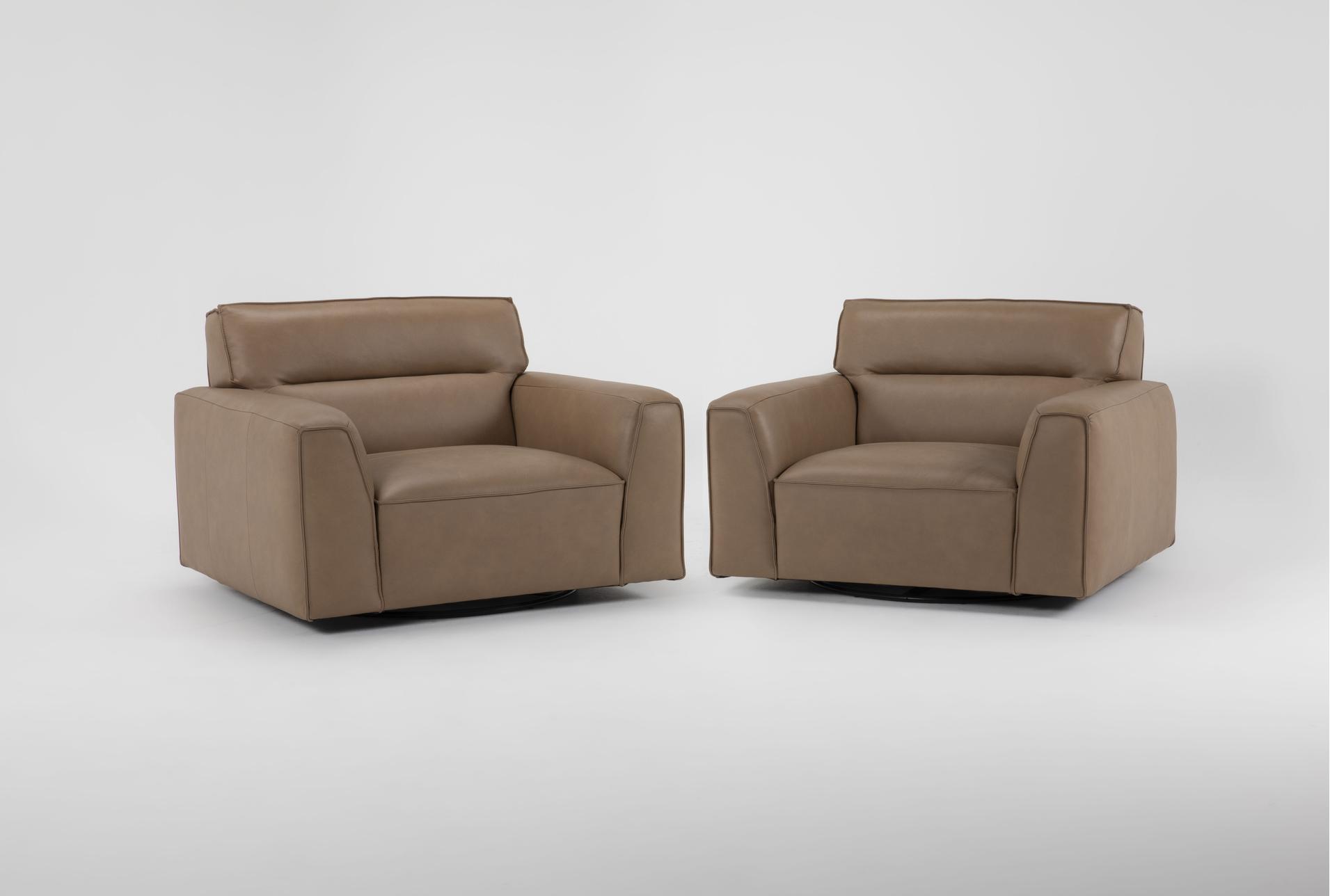 rhone light brown leather oversized swivel chairs set of 2 1 rhone light brown leather oversized swivel chairs set of 2