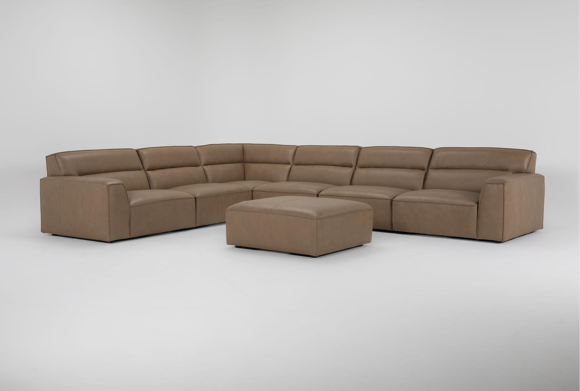 rhone 157" light brown beige leather 6 piece modular l-shaped sectional & ottoman set | reversible 1 rhone 157" light brown beige leather 6 piece modular l-shaped sectional & ottoman set | reversible