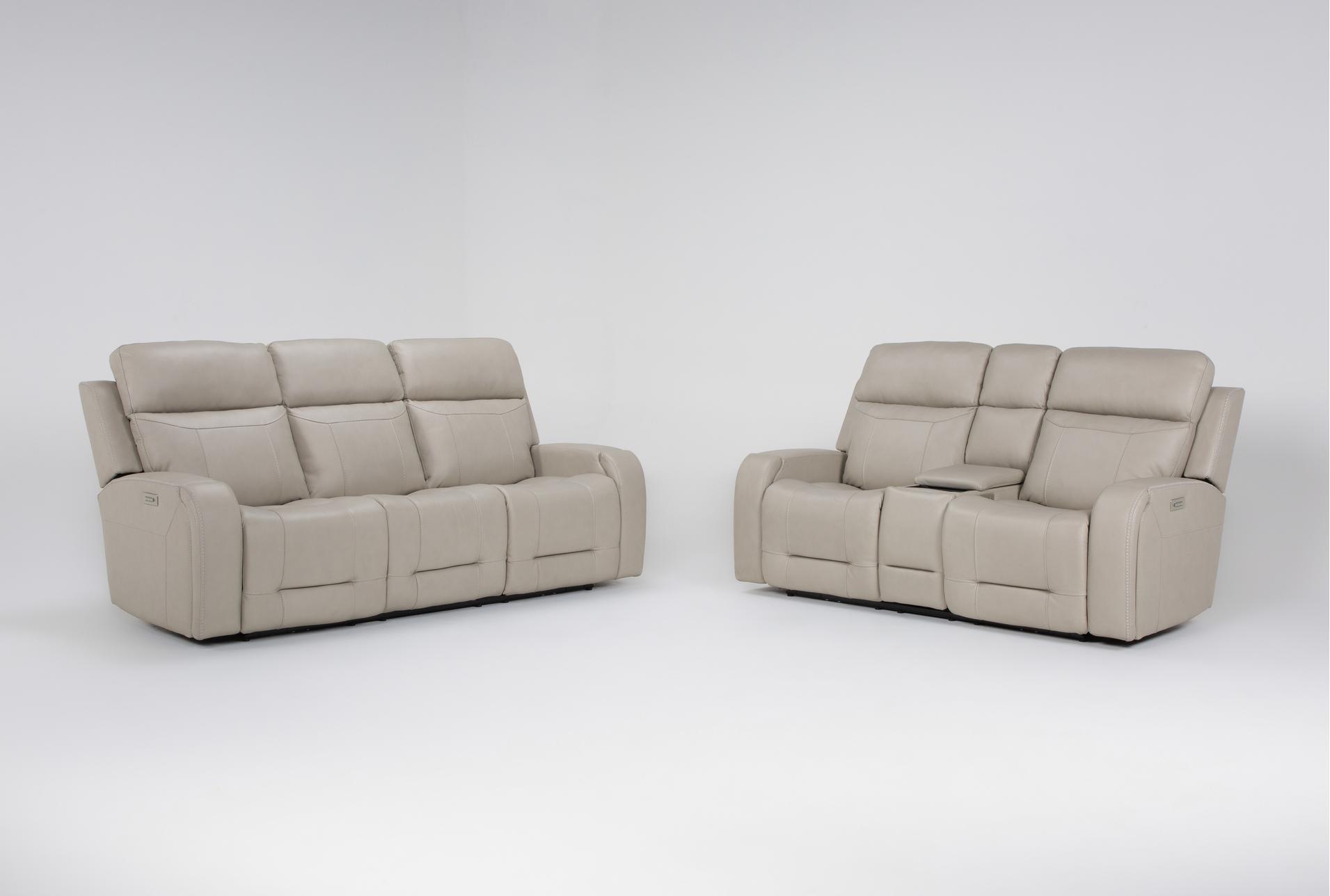 2 piece matrix cream leather power zero gravity reclining audio sofa and console loveseat set