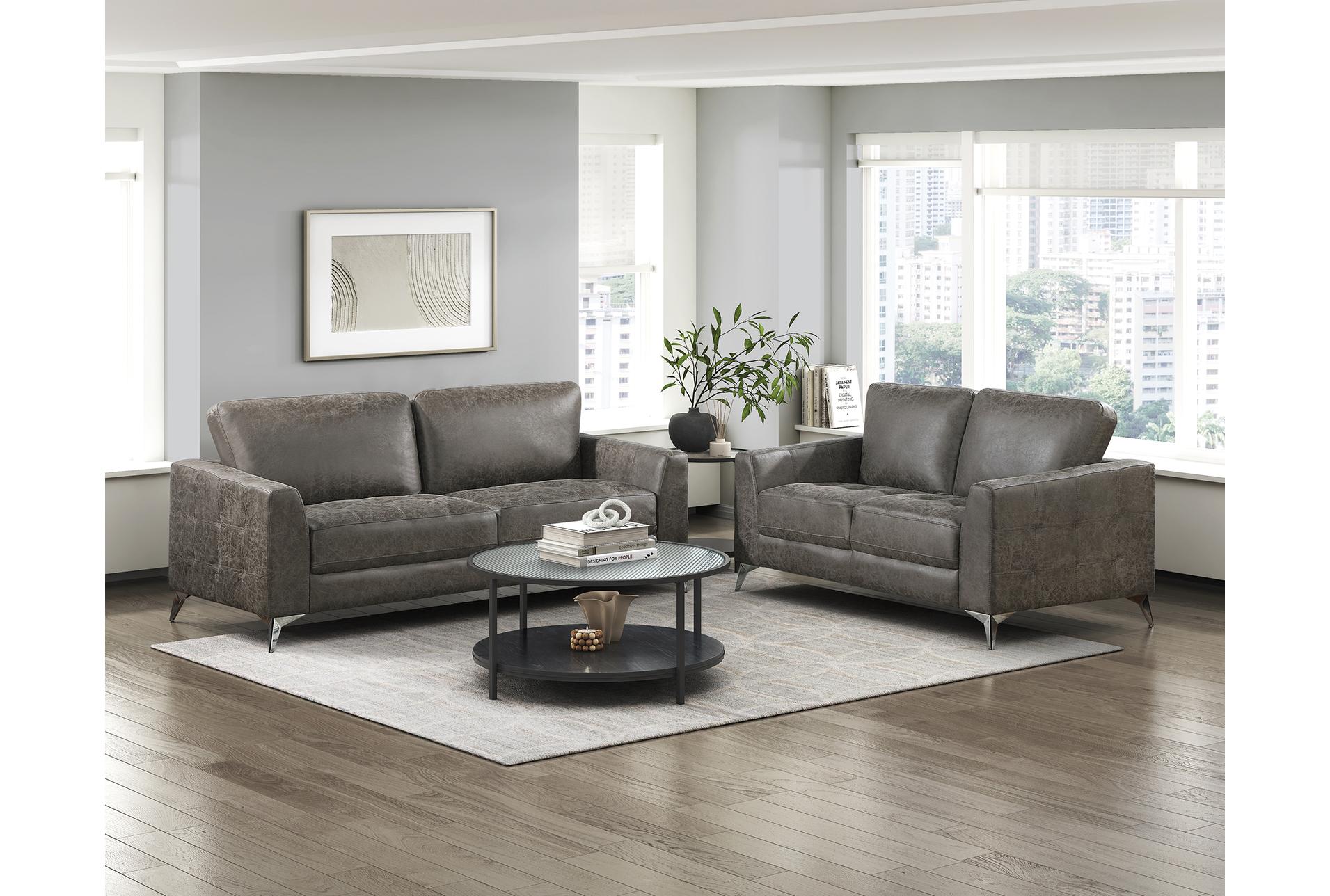 michah brown grey fabric 77" microfiber sofa | tufted | loose reversible back 17 michah brown grey fabric 77" microfiber sofa | tufted | loose reversible back