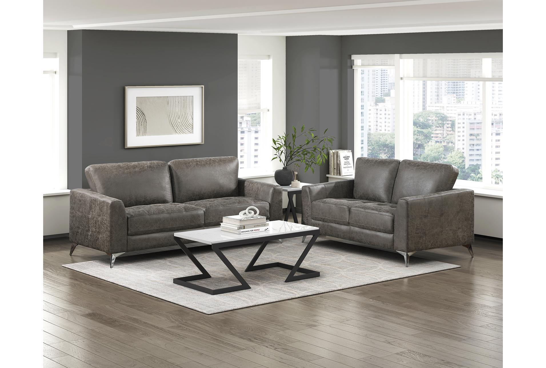 michah brown grey fabric 77" microfiber sofa | tufted | loose reversible back 18 michah brown grey fabric 77" microfiber sofa | tufted | loose reversible back