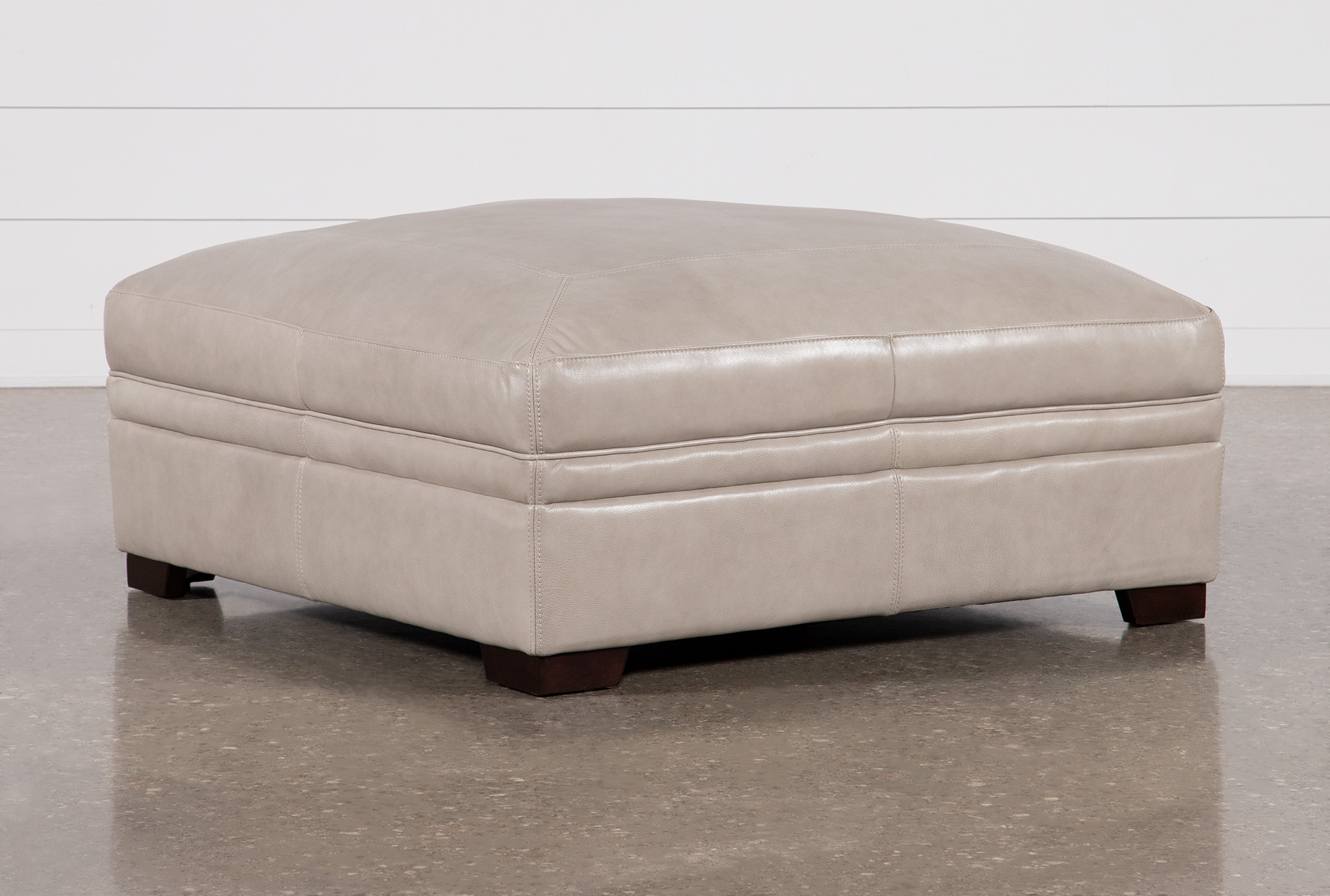 greer stone beige leather large cocktail square ottoman