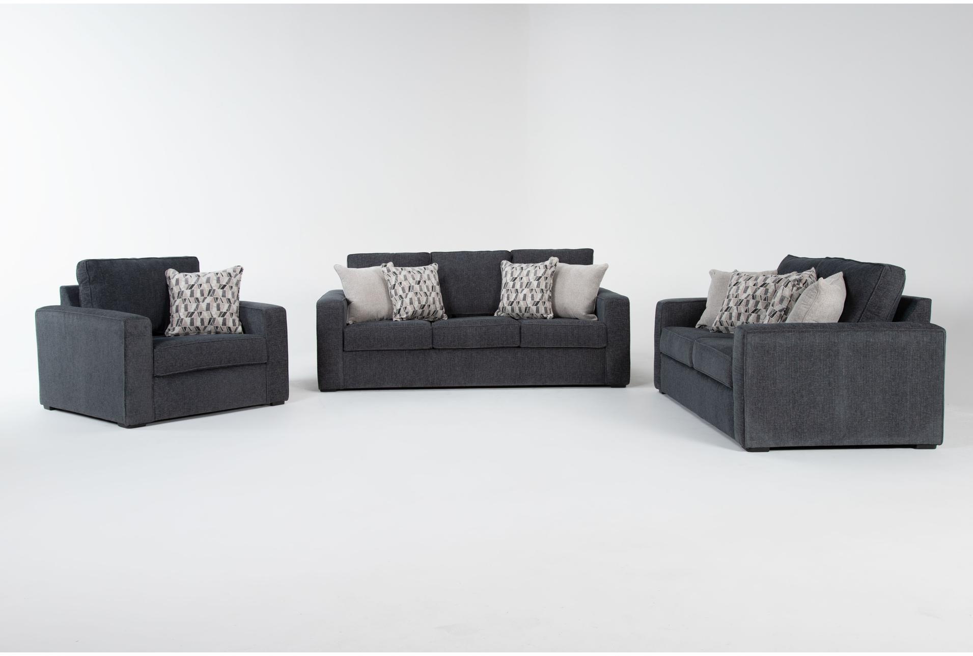 monterey twilight blue grey fabric 86" 3 piece sofa loveseat & oversized arm chair set | loose reversible back 1 monterey twilight blue grey fabric 86" 3 piece sofa loveseat & oversized arm chair set | loose reversible back