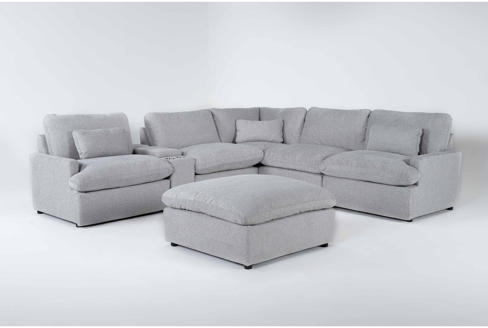 jolene silver grey 134" 6 piece l-shaped modular sectional with console storage cupholders usb & ottoman 1 jolene silver grey 134" 6 piece l-shaped modular sectional with console storage cupholders usb & ottoman