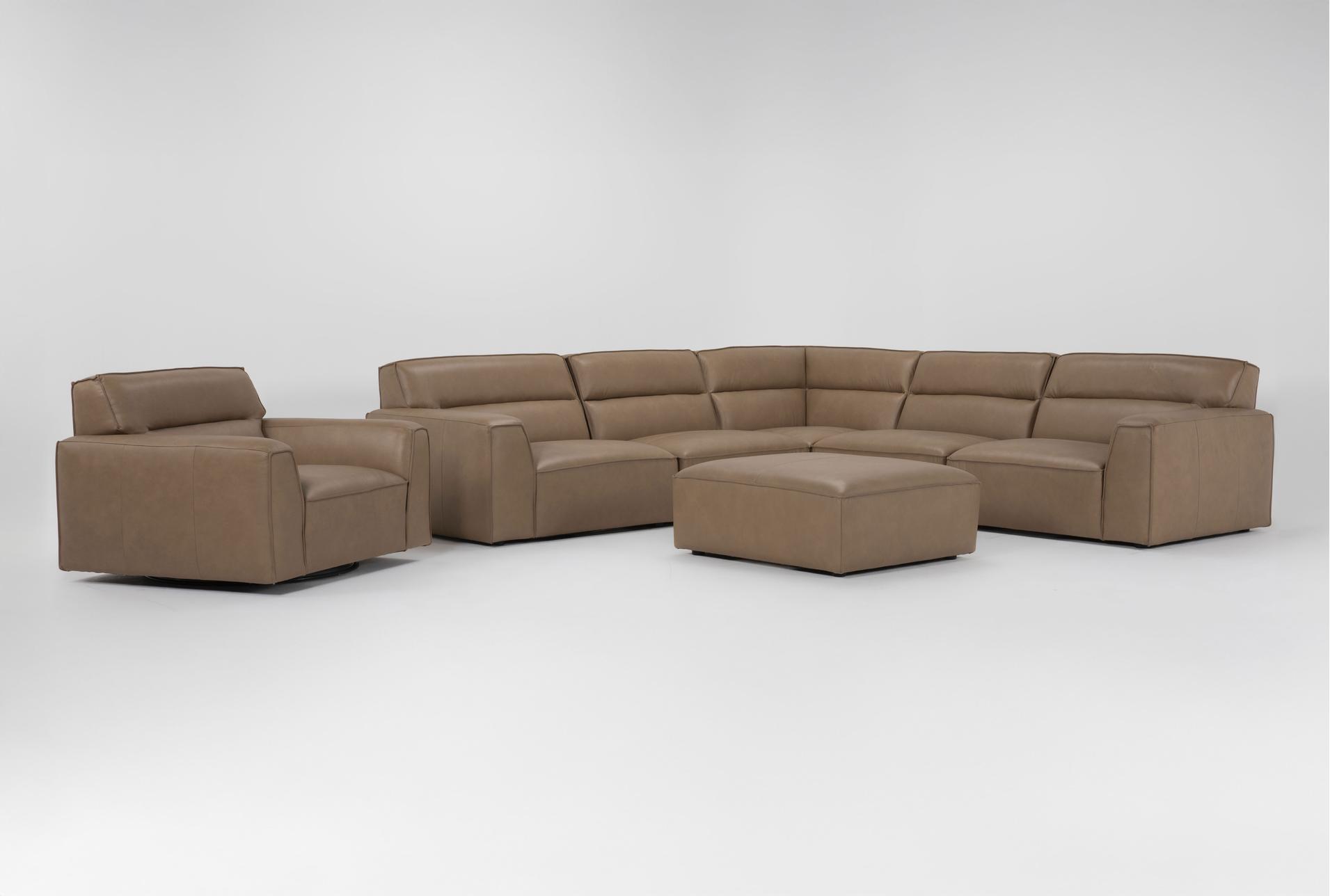 rhone 122" light brown leather 5 piece modular l-shaped sectional ottoman & swivel chair 1 rhone 122" light brown leather 5 piece modular l-shaped sectional ottoman & swivel chair