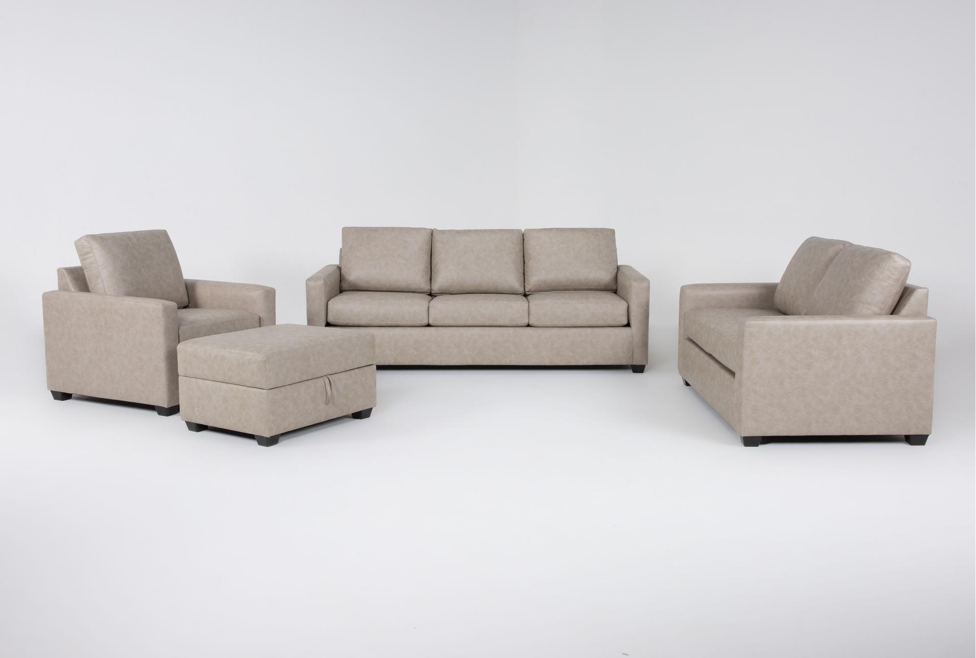 mathers mocha beige brown vegan faux leather 4 piece queen sleeper sofa loveseat chair & ottoman set 1 mathers mocha beige brown vegan faux leather 4 piece queen sleeper sofa loveseat chair & ottoman set