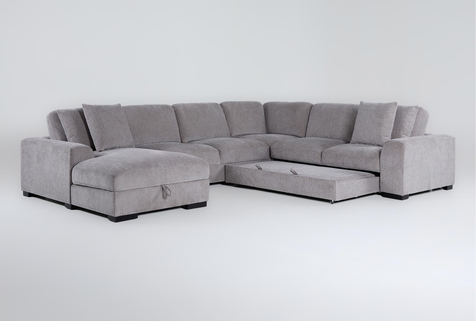 kaden grey fabric 147" 4 piece u-shaped convertible futon sleeper sectional with left arm facing storage chaise with storage 13 kaden grey fabric 147" 4 piece u-shaped convertible futon sleeper sectional with left arm facing storage chaise with storage