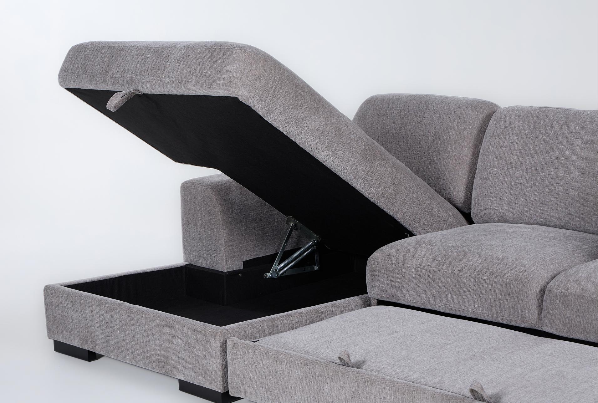 kaden grey fabric 147" 4 piece u-shaped convertible futon sleeper sectional with left arm facing storage chaise with storage 15 kaden grey fabric 147" 4 piece u-shaped convertible futon sleeper sectional with left arm facing storage chaise with storage