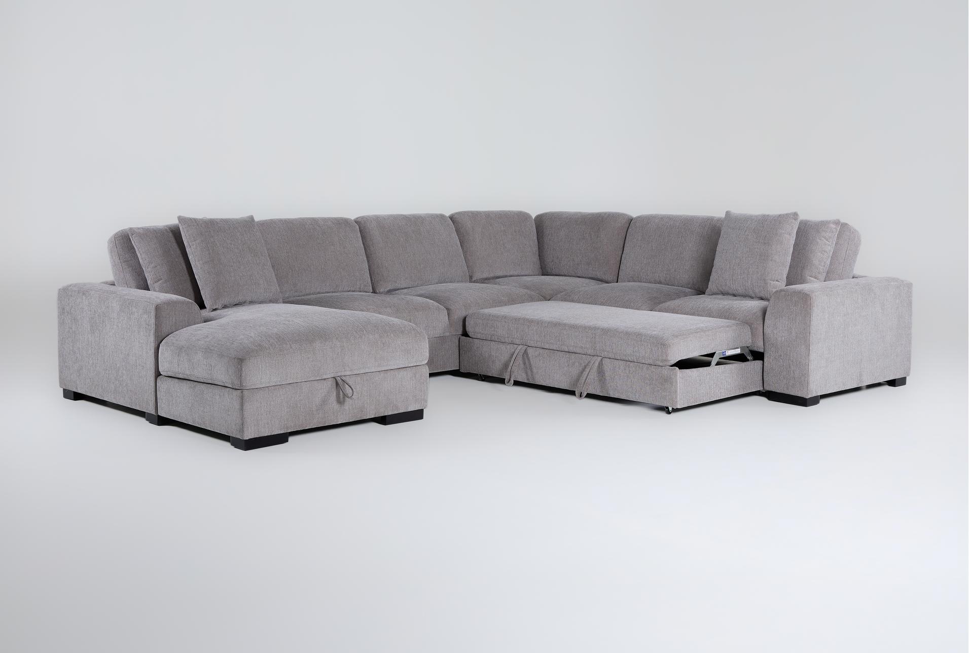 kaden grey fabric 147" 4 piece u-shaped convertible futon sleeper sectional with left arm facing storage chaise with storage 17 kaden grey fabric 147" 4 piece u-shaped convertible futon sleeper sectional with left arm facing storage chaise with storage