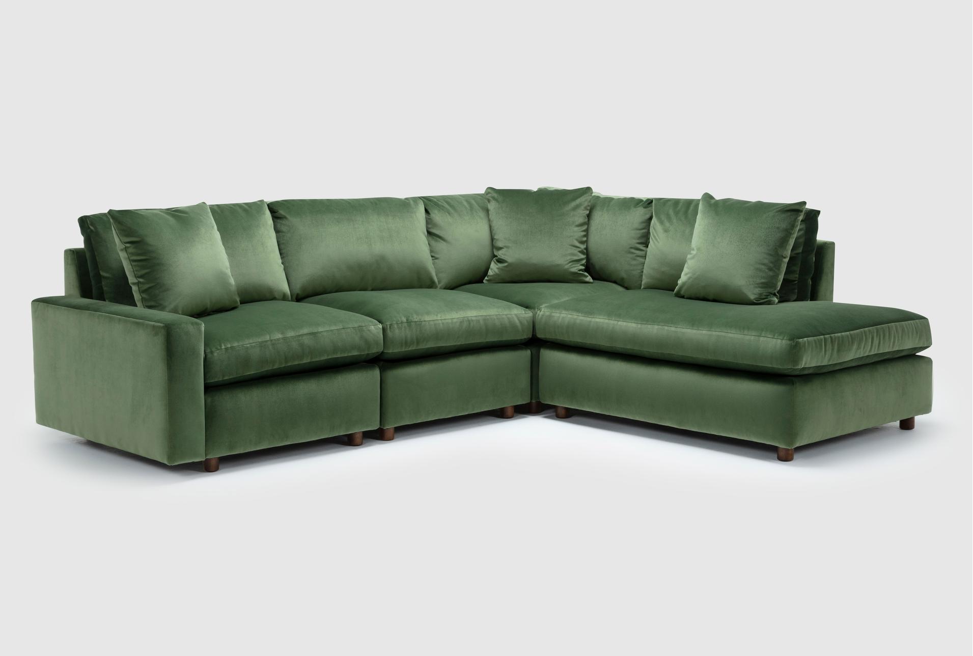 siena forrest green performance velvet fabric 4 piece 107" modular flexsteel sectional with right arm facing bumper chaise 1 siena forrest green performance velvet fabric 4 piece 107" modular flexsteel sectional with right arm facing bumper chaise