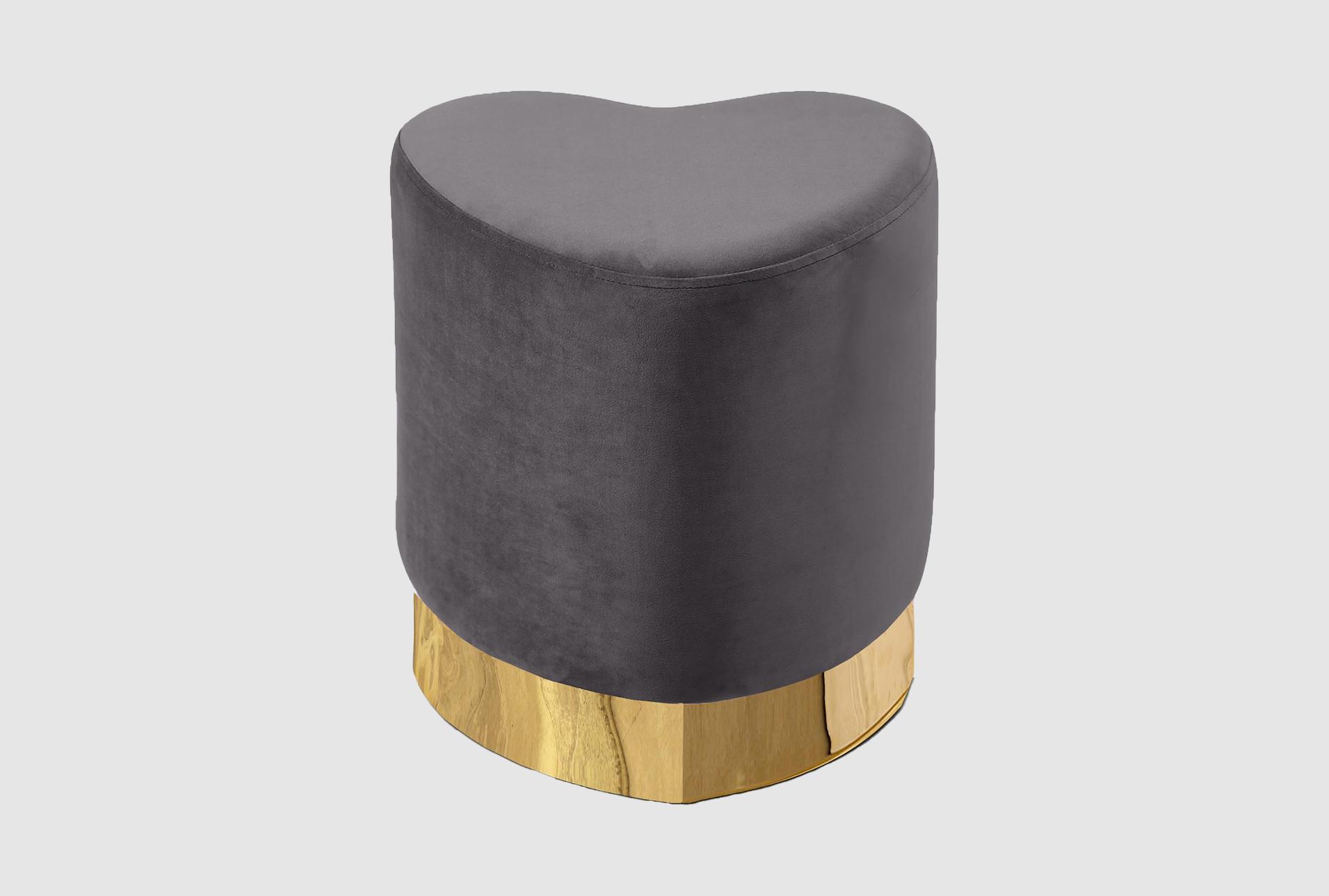 heart grey velvet upholstered ottoman/stool 1 heart grey velvet upholstered ottoman/stool