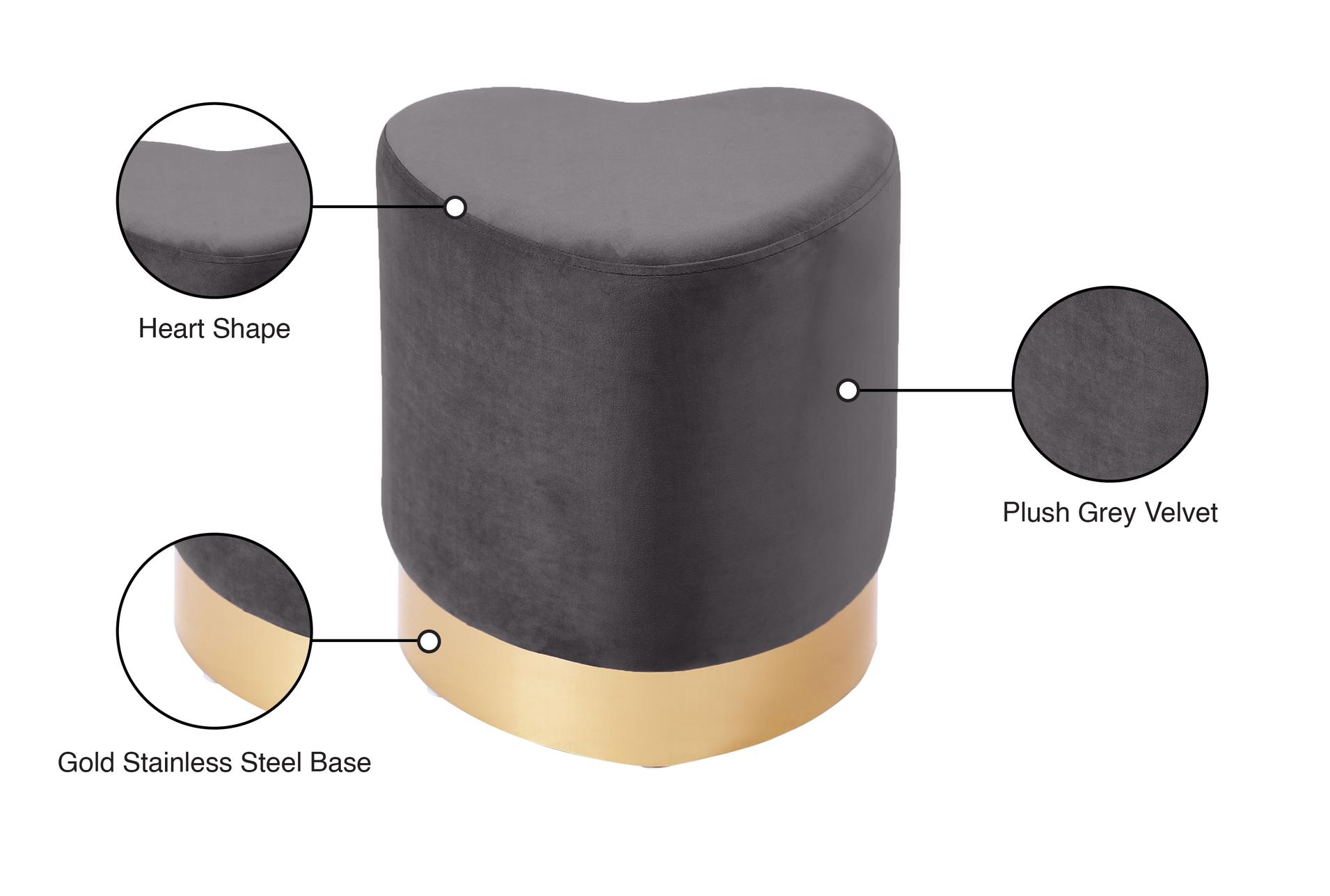 heart grey velvet upholstered ottoman/stool 7 heart grey velvet upholstered ottoman/stool