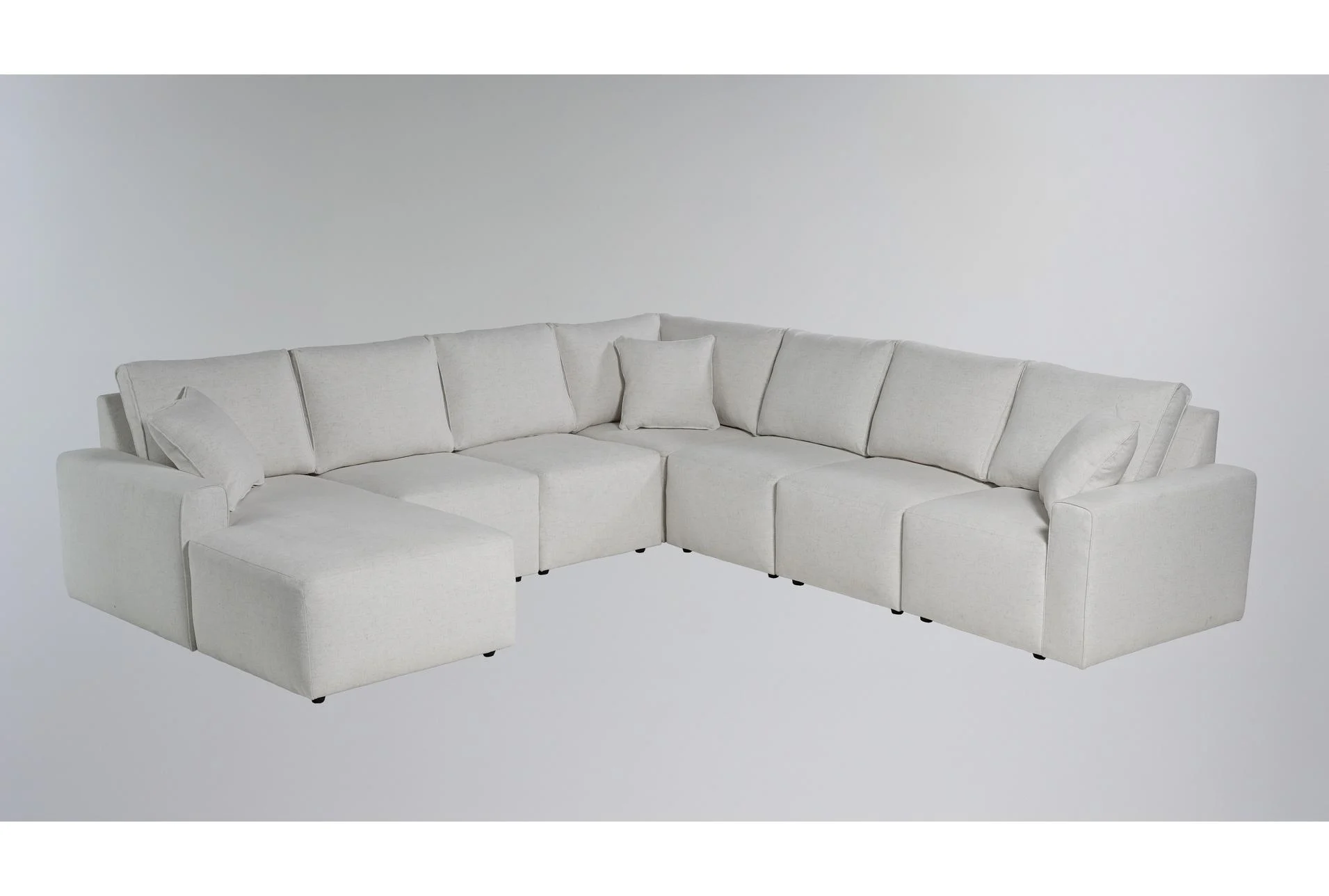 holland cream white ivory performance fabric 7 piece 125" modular flexsteel sectional with left arm facing chaise | reversible 1 holland cream white ivory performance fabric 7 piece 125" modular flexsteel sectional with left arm facing chaise | reversible