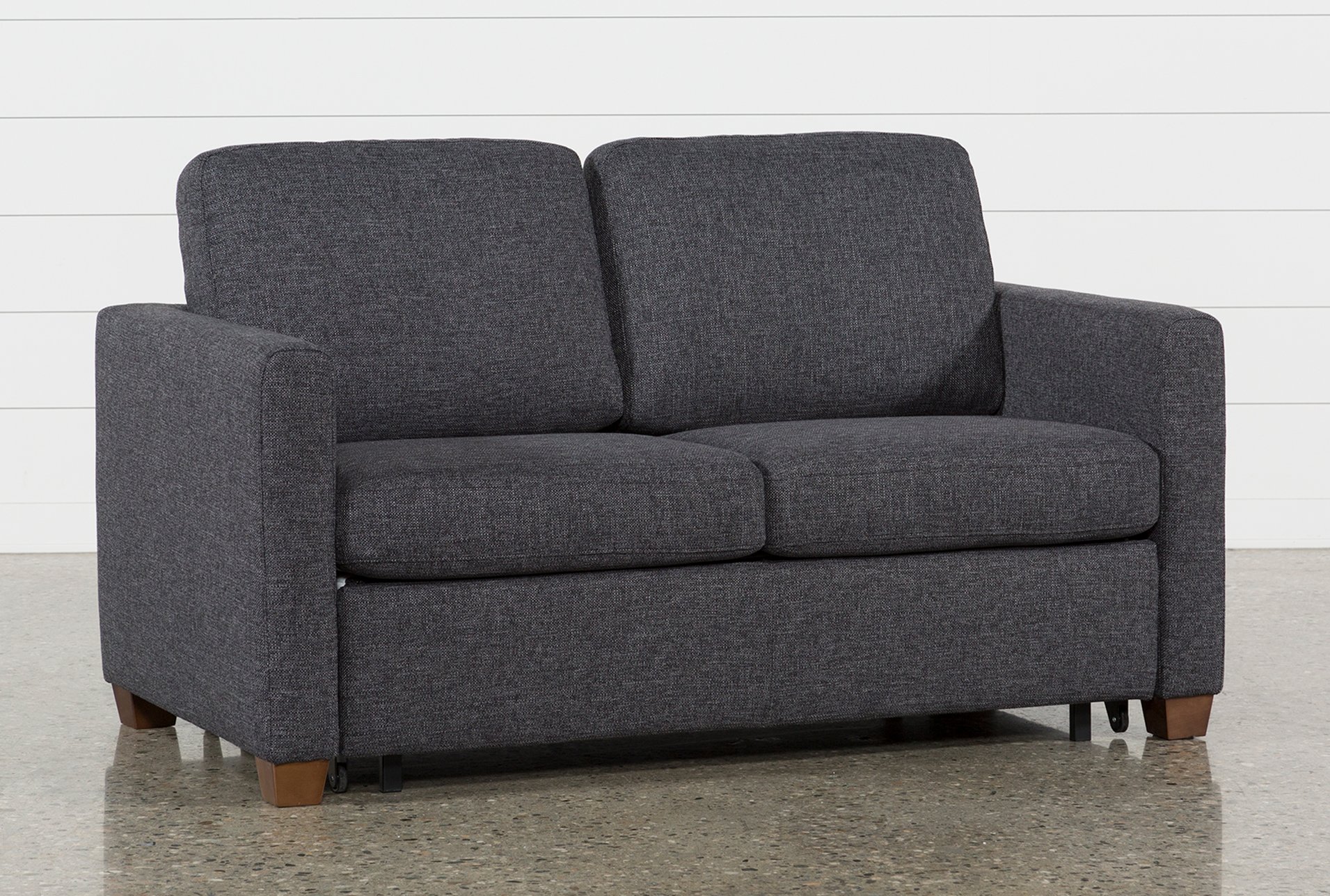 cliff grey fabric 64" full convertible futon foam sleeper loveseat | track arms
