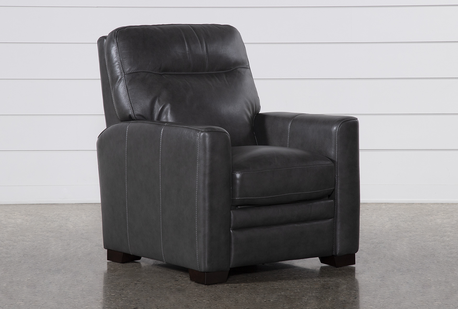 greer dark grey leather power recliner with power headrest & usb