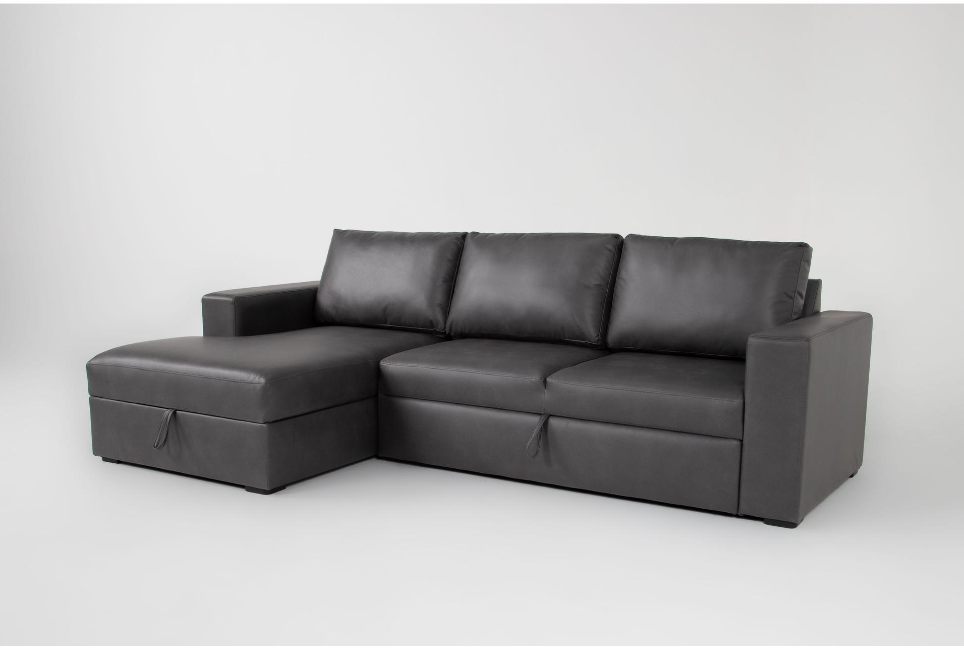 sebastian slate grey faux leather 111" 2 piece convertible sectional with left arm facing storage chaise | fabric | sleeper 1 sebastian slate grey faux leather 111" 2 piece convertible sectional with left arm facing storage chaise | fabric | sleeper