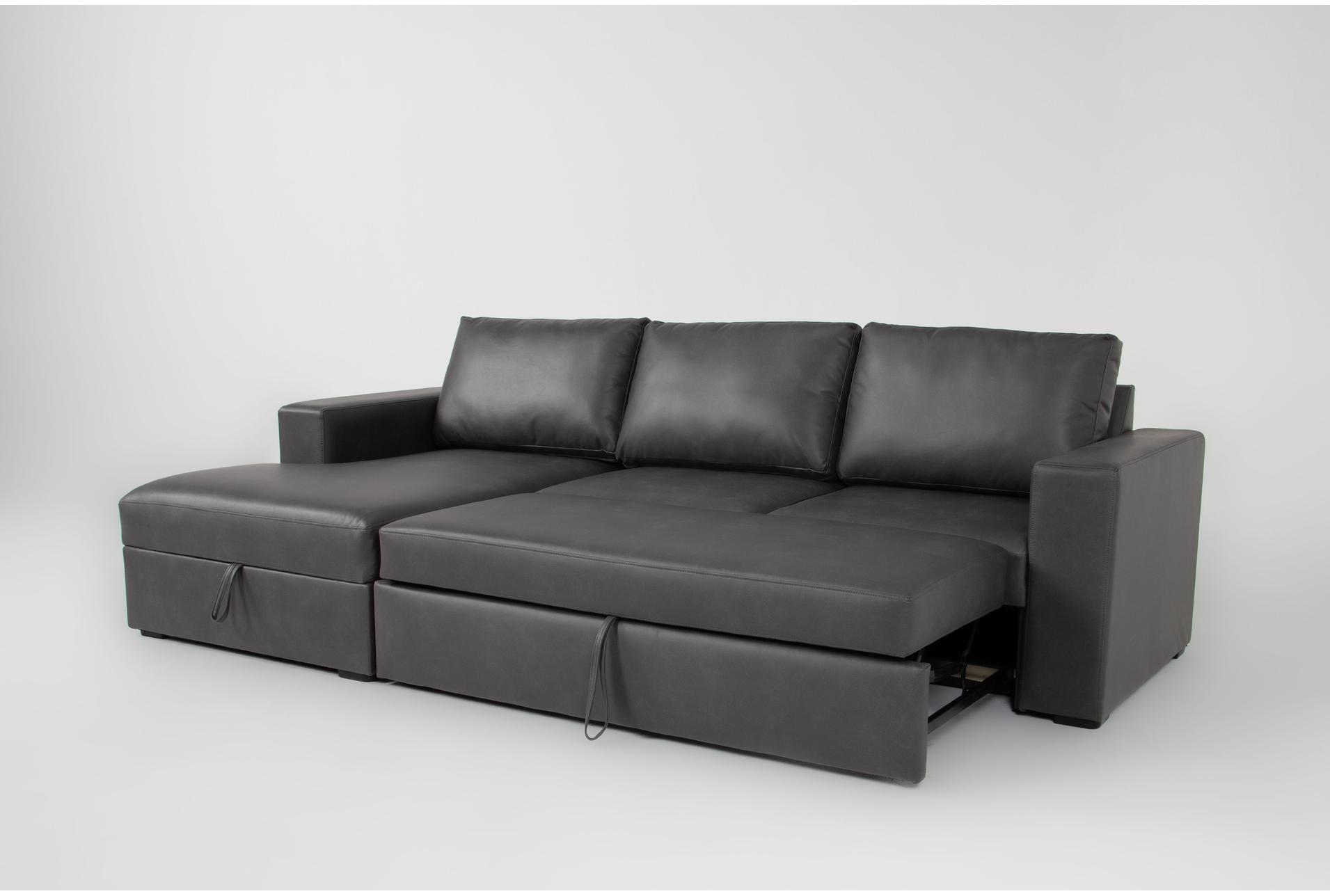 sebastian slate grey faux leather 111" 2 piece convertible sectional with left arm facing storage chaise | fabric | sleeper 13 sebastian slate grey faux leather 111" 2 piece convertible sectional with left arm facing storage chaise | fabric | sleeper