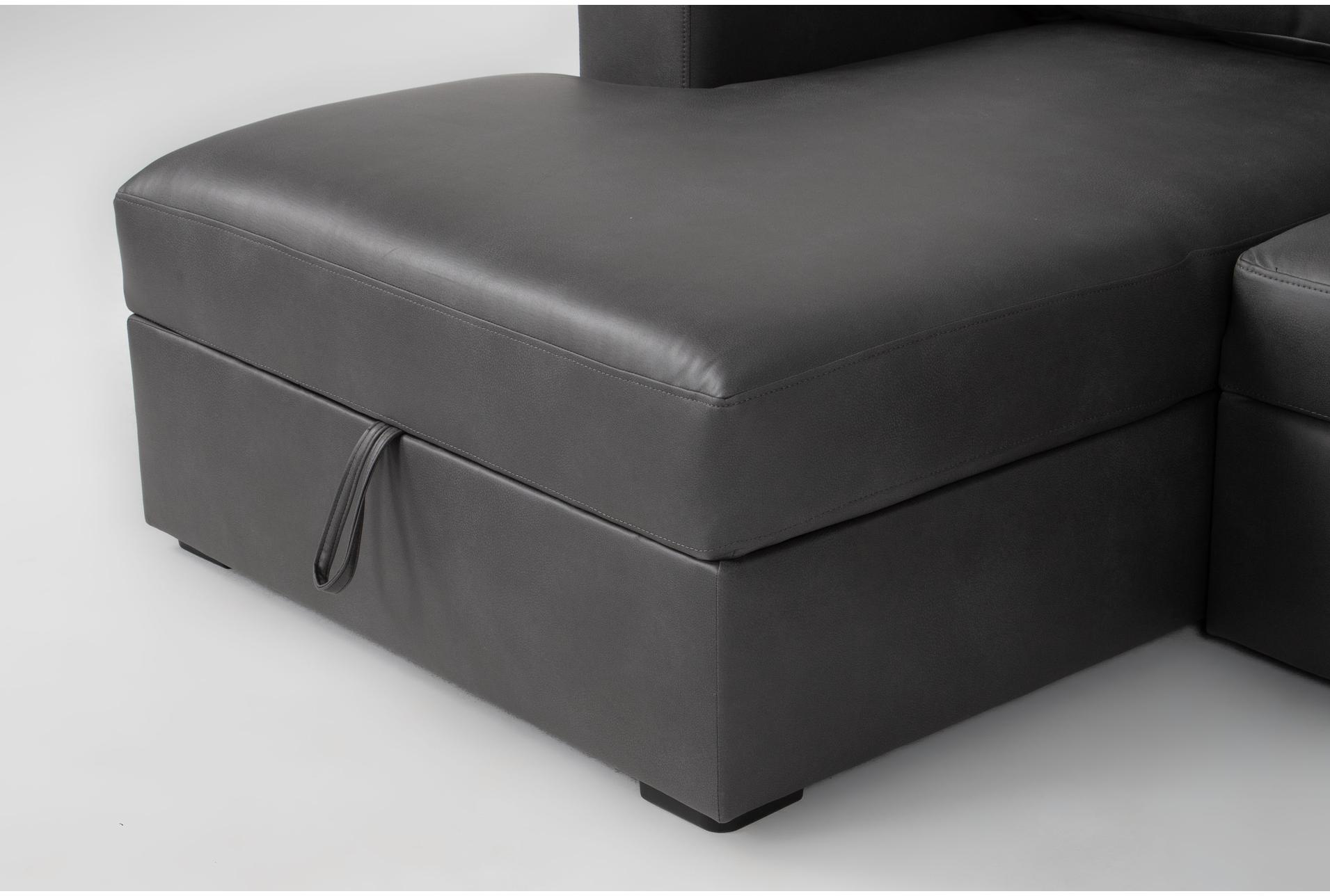 sebastian slate grey faux leather 111" 2 piece convertible sectional with left arm facing storage chaise | fabric | sleeper 14 sebastian slate grey faux leather 111" 2 piece convertible sectional with left arm facing storage chaise | fabric | sleeper