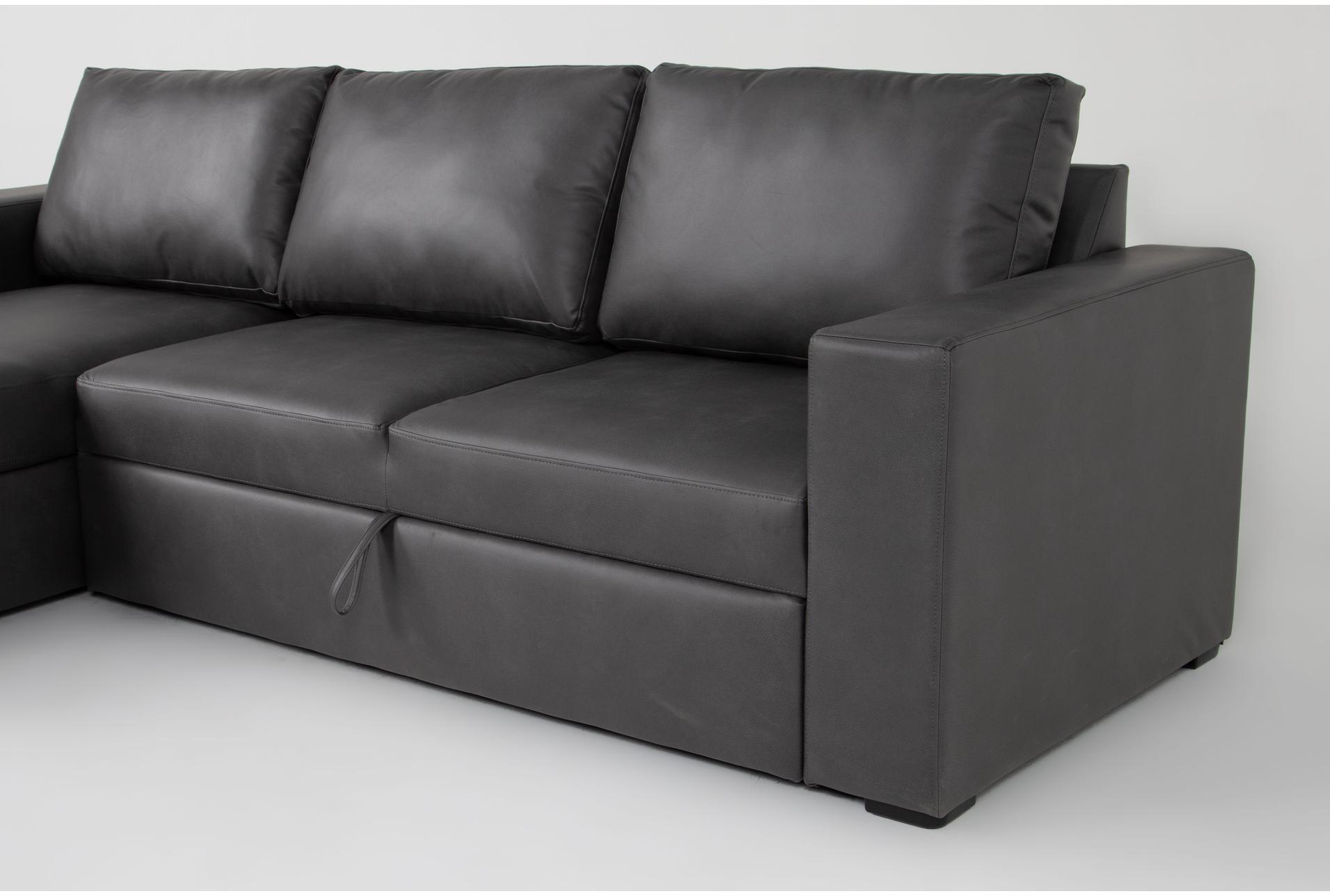 sebastian slate grey faux leather 111" 2 piece convertible sectional with left arm facing storage chaise | fabric | sleeper 15 sebastian slate grey faux leather 111" 2 piece convertible sectional with left arm facing storage chaise | fabric | sleeper