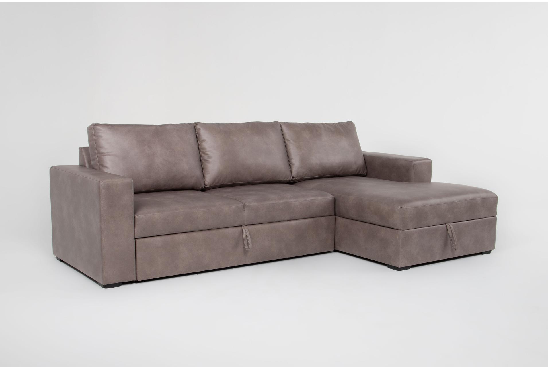 sebastian taupe brown faux leather 111" 2 piece convertible sectional with right arm facing storage chaise | fabric 1 sebastian taupe brown faux leather 111" 2 piece convertible sectional with right arm facing storage chaise | fabric