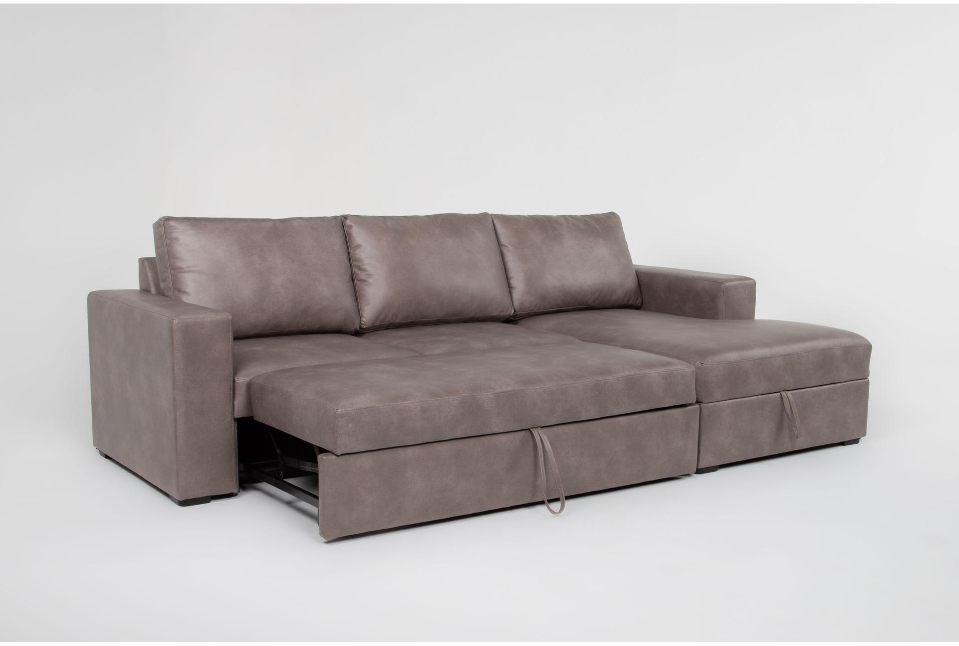 sebastian taupe brown faux leather 111" 2 piece convertible sectional with right arm facing storage chaise | fabric 12 sebastian taupe brown faux leather 111" 2 piece convertible sectional with right arm facing storage chaise | fabric