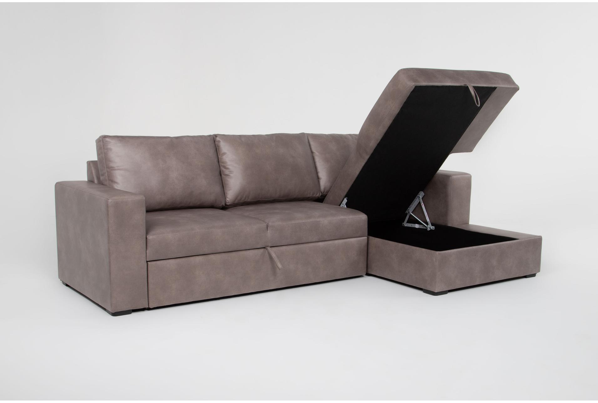 sebastian taupe brown faux leather 111" 2 piece convertible sectional with right arm facing storage chaise | fabric 13 sebastian taupe brown faux leather 111" 2 piece convertible sectional with right arm facing storage chaise | fabric