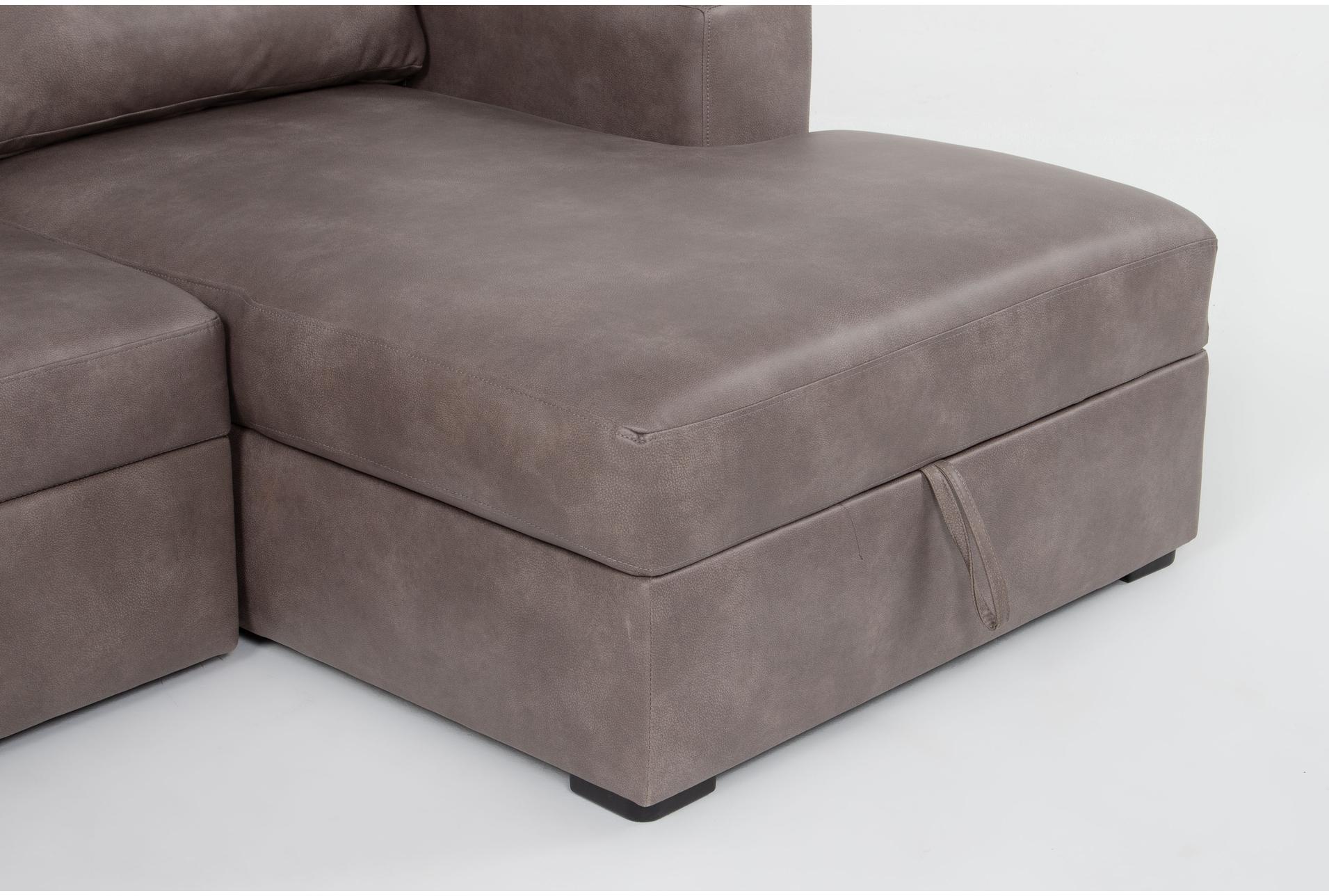 sebastian taupe brown faux leather 111" 2 piece convertible sectional with right arm facing storage chaise | fabric 14 sebastian taupe brown faux leather 111" 2 piece convertible sectional with right arm facing storage chaise | fabric