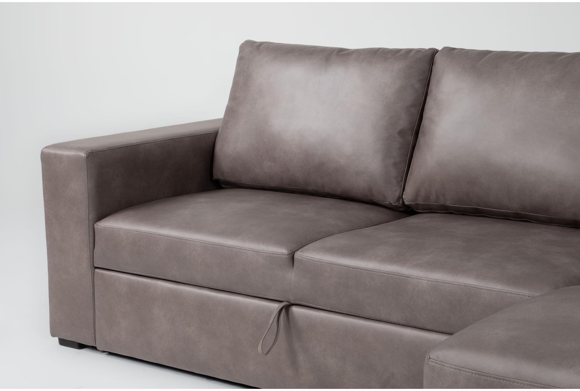 sebastian taupe brown faux leather 111" 2 piece convertible sectional with right arm facing storage chaise | fabric 15 sebastian taupe brown faux leather 111" 2 piece convertible sectional with right arm facing storage chaise | fabric