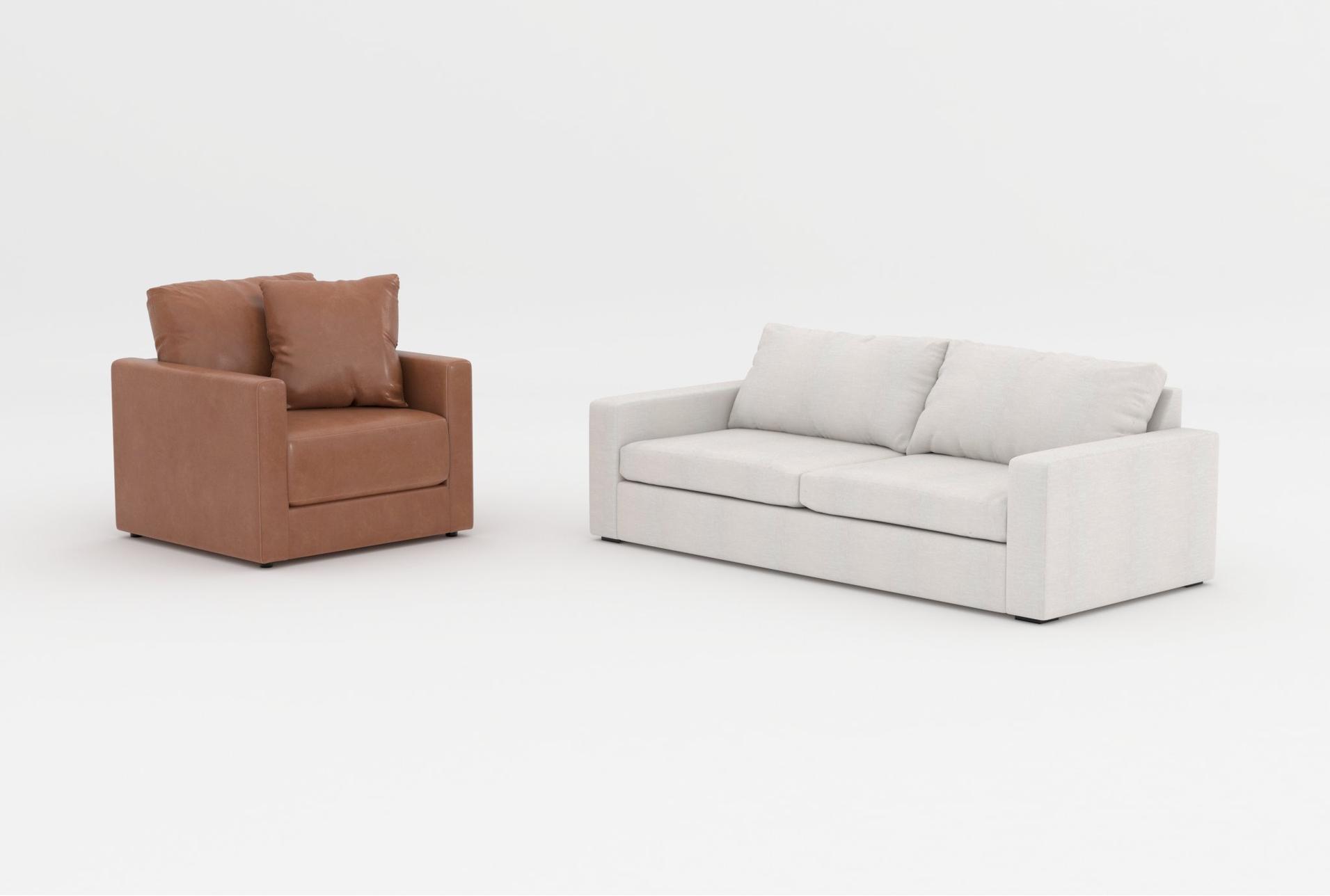 araceli ii sand beige fabric 86" sofa|alicia saddle brown vegan faux leather 40" chair 1 araceli ii sand beige fabric 86" sofa|alicia saddle brown vegan faux leather 40" chair