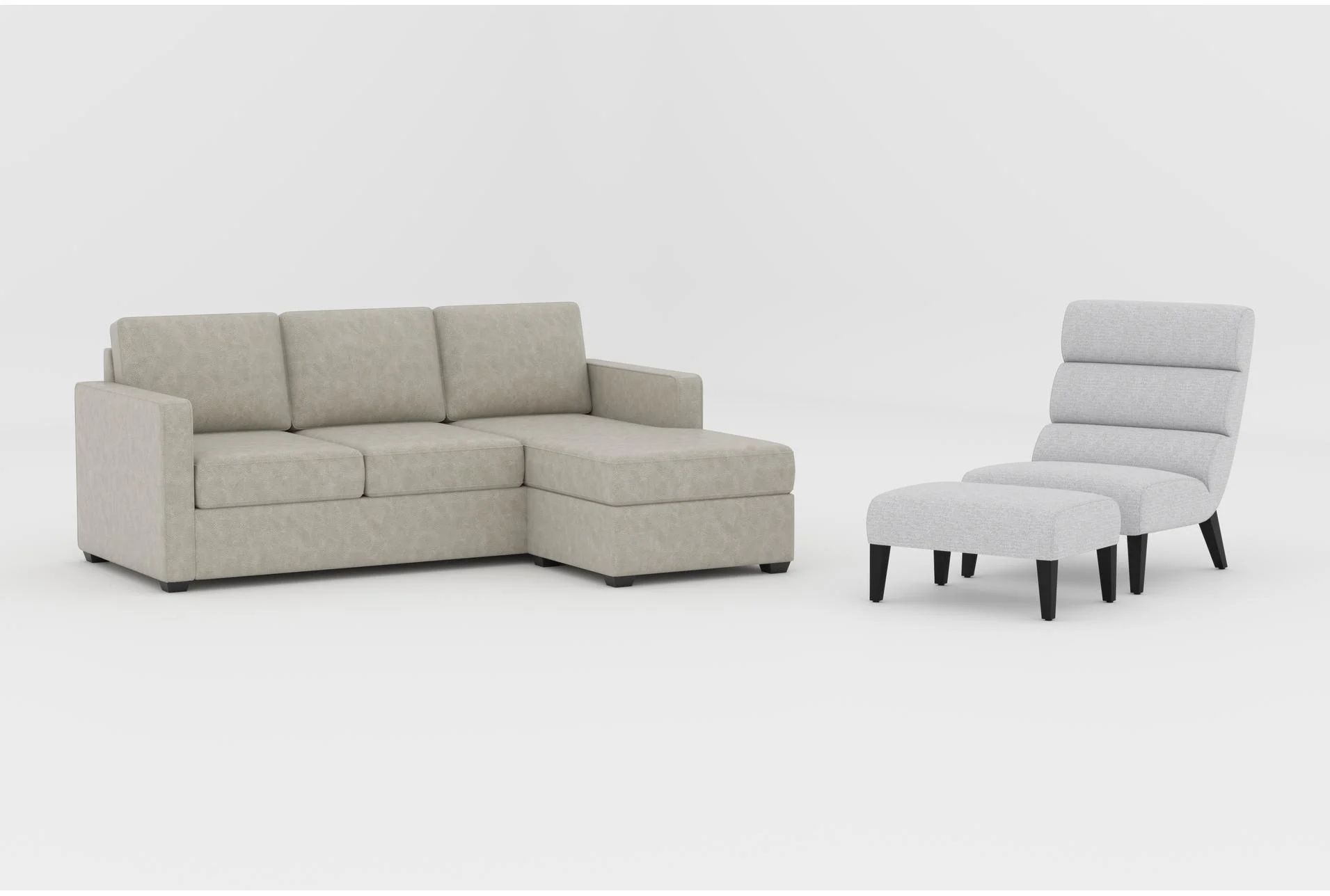 mathers mocha vegan faux leather sleeper sofa with reversible chaise|lucca white fabric linen accent chair & ottoman 1 mathers mocha vegan faux leather sleeper sofa with reversible chaise|lucca white fabric linen accent chair & ottoman