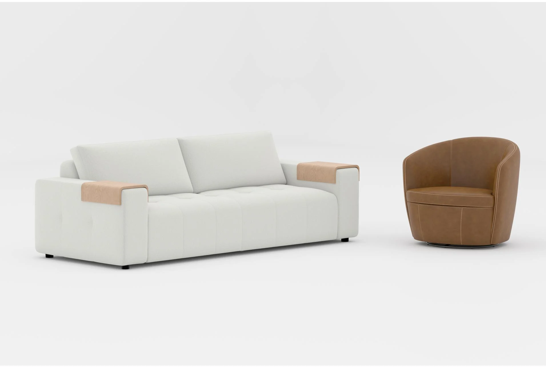 amallo ivory white fabric 102" sofa with tray|santiago vintage caramel leather swivel barrel club chair | tufted 1 amallo ivory white fabric 102" sofa with tray|santiago vintage caramel leather swivel barrel club chair | tufted