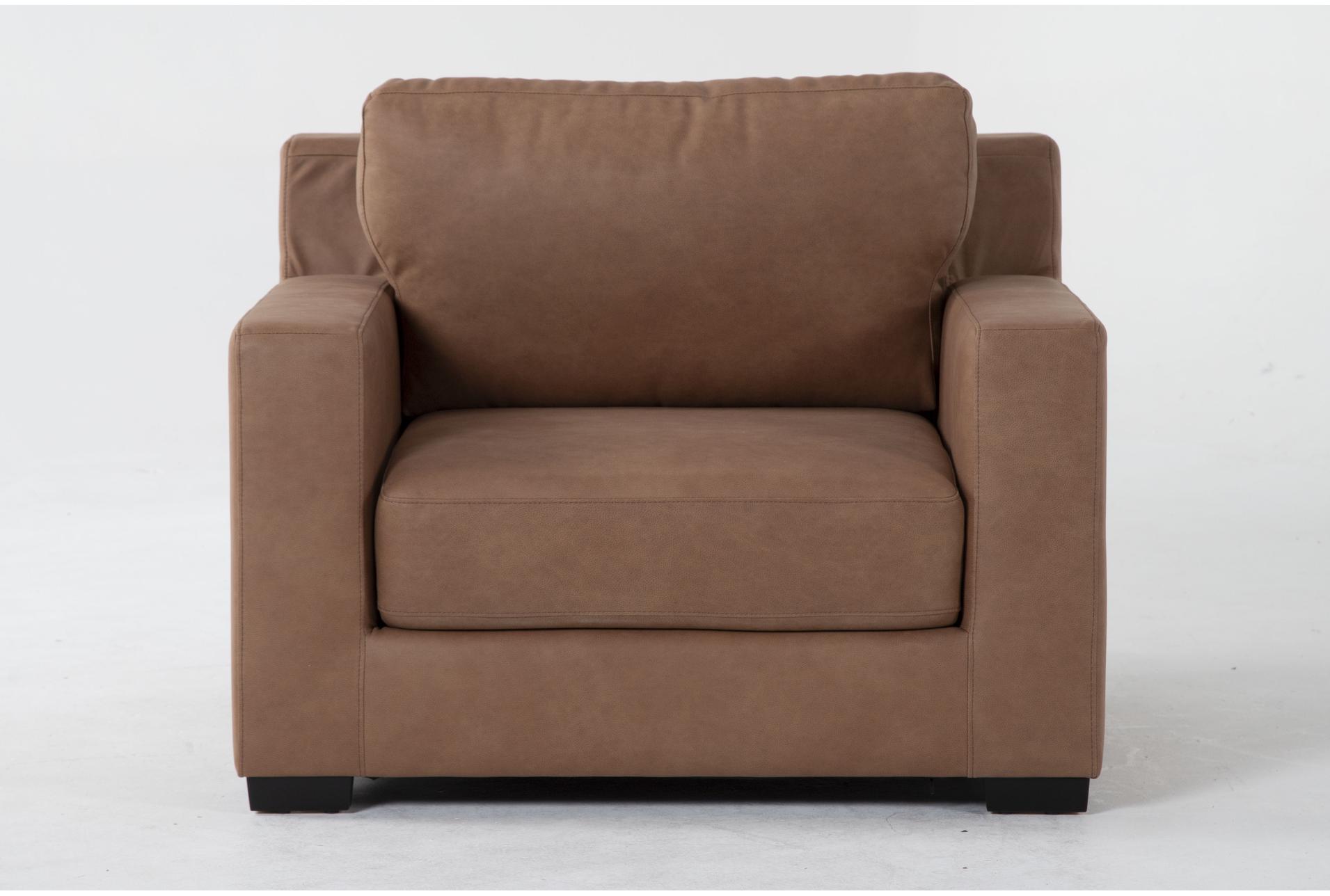 flip saddle brown faux leather 45" oversized twin convertible futon sleeper arm chair | fabric