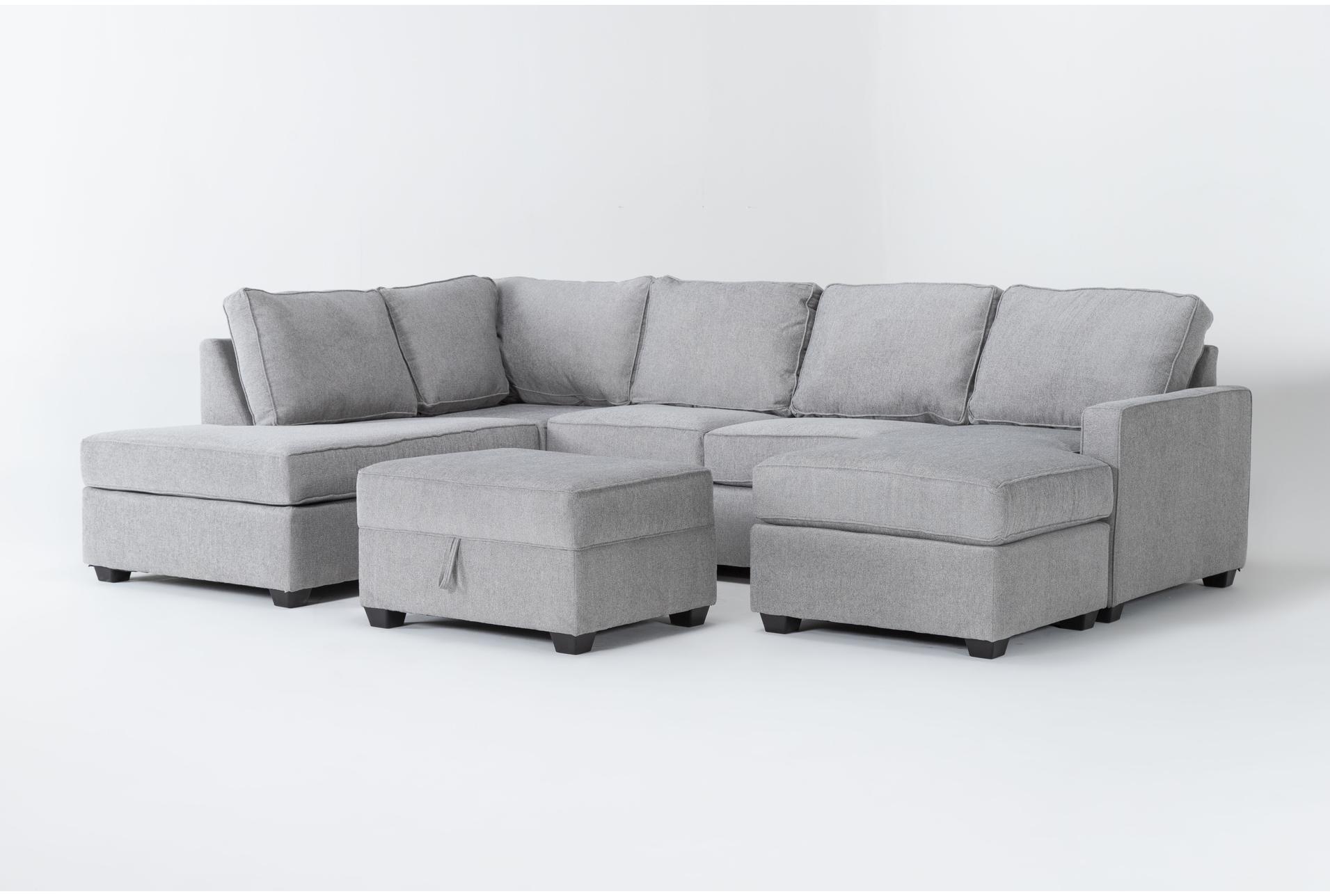 mathers oyster grey fabric 125" 2 piece u-shaped sectional with right arm facing sofa chaise left arm facing corner chaise & storage ottoman 1 mathers oyster grey fabric 125" 2 piece u-shaped sectional with right arm facing sofa chaise left arm facing corner chaise & storage ottoman