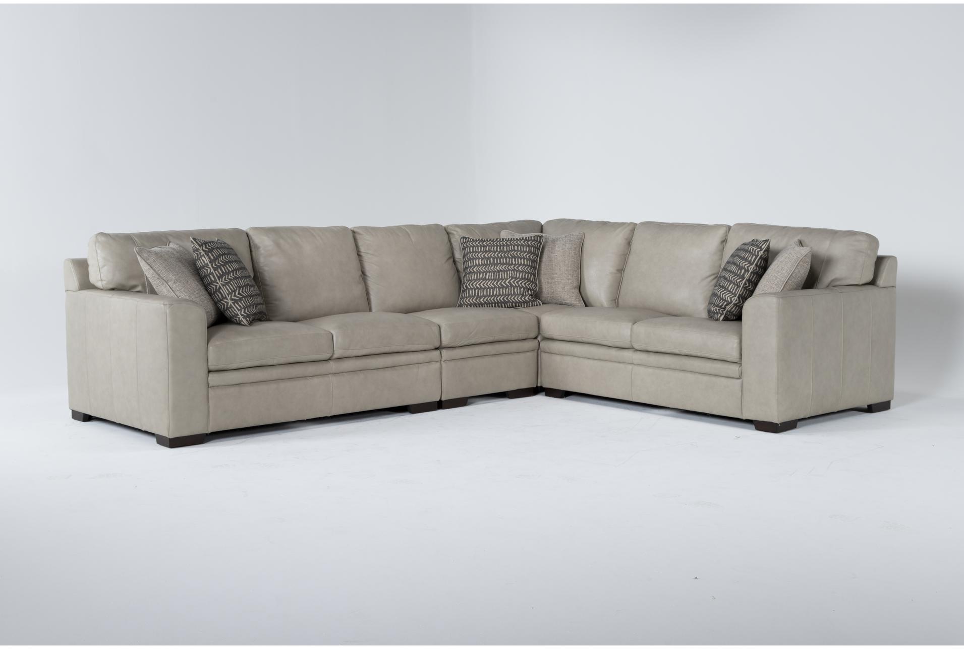greer stone beige leather 4 piece 133" modular l-shaped sectional with right arm facing & left arm facing loveseat armless chair and corner