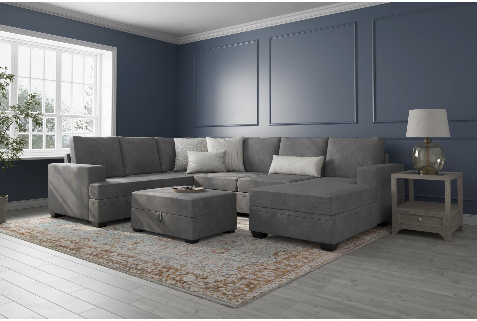 bonaterra charcoal grey fabric 127" 2 piece u-shaped sectional with right arm facing sofa chaise & storage ottoman 12 bonaterra charcoal grey fabric 127" 2 piece u-shaped sectional with right arm facing sofa chaise & storage ottoman