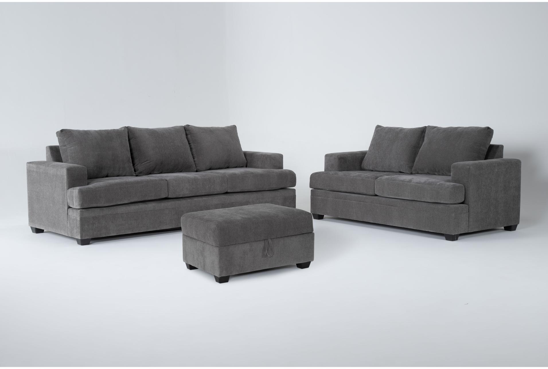 bonaterra charcoal grey fabric 3 piece sofa loveseat & storage ottoman set | loose reversible back 1 bonaterra charcoal grey fabric 3 piece sofa loveseat & storage ottoman set | loose reversible back