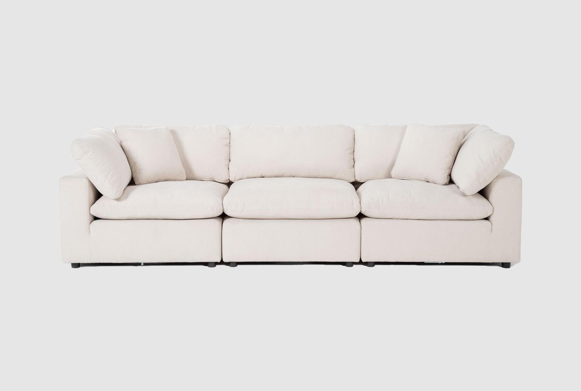 zone cream white fabric 124" 3 piece modular sofa | armless | loose reversible back 1 zone cream white fabric 124" 3 piece modular sofa | armless | loose reversible back