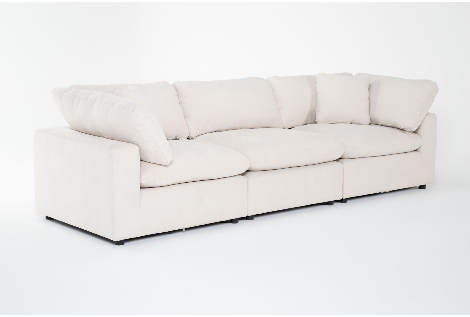zone cream white fabric 124" 3 piece modular sofa | armless | loose reversible back 8 zone cream white fabric 124" 3 piece modular sofa | armless | loose reversible back