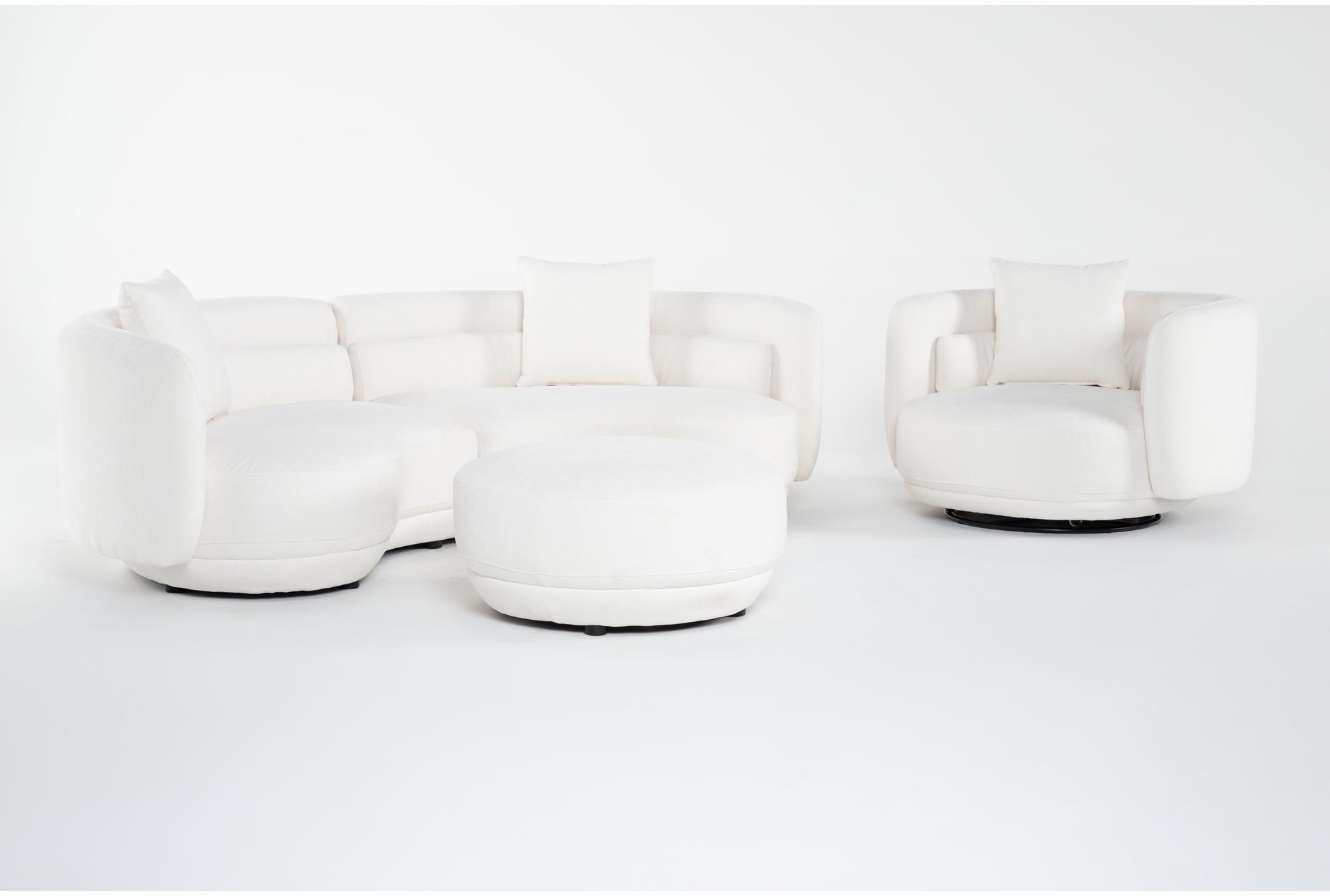 formosa white fabric 103" 2 piece curved sofa with swivel cuddler chair & cocktail ottoman | modular 6 formosa white fabric 103" 2 piece curved sofa with swivel cuddler chair & cocktail ottoman | modular