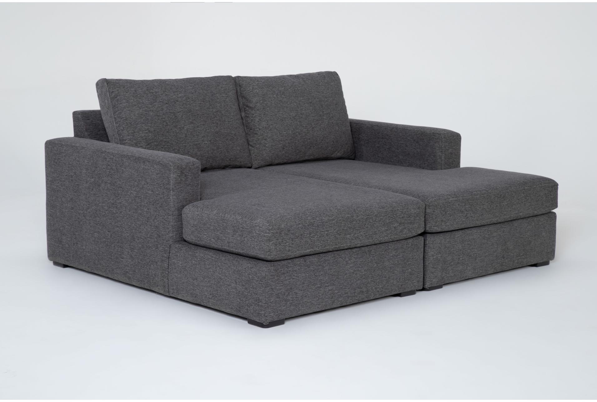 araceli ii pewter grey black fabric 76" double chaise lounge